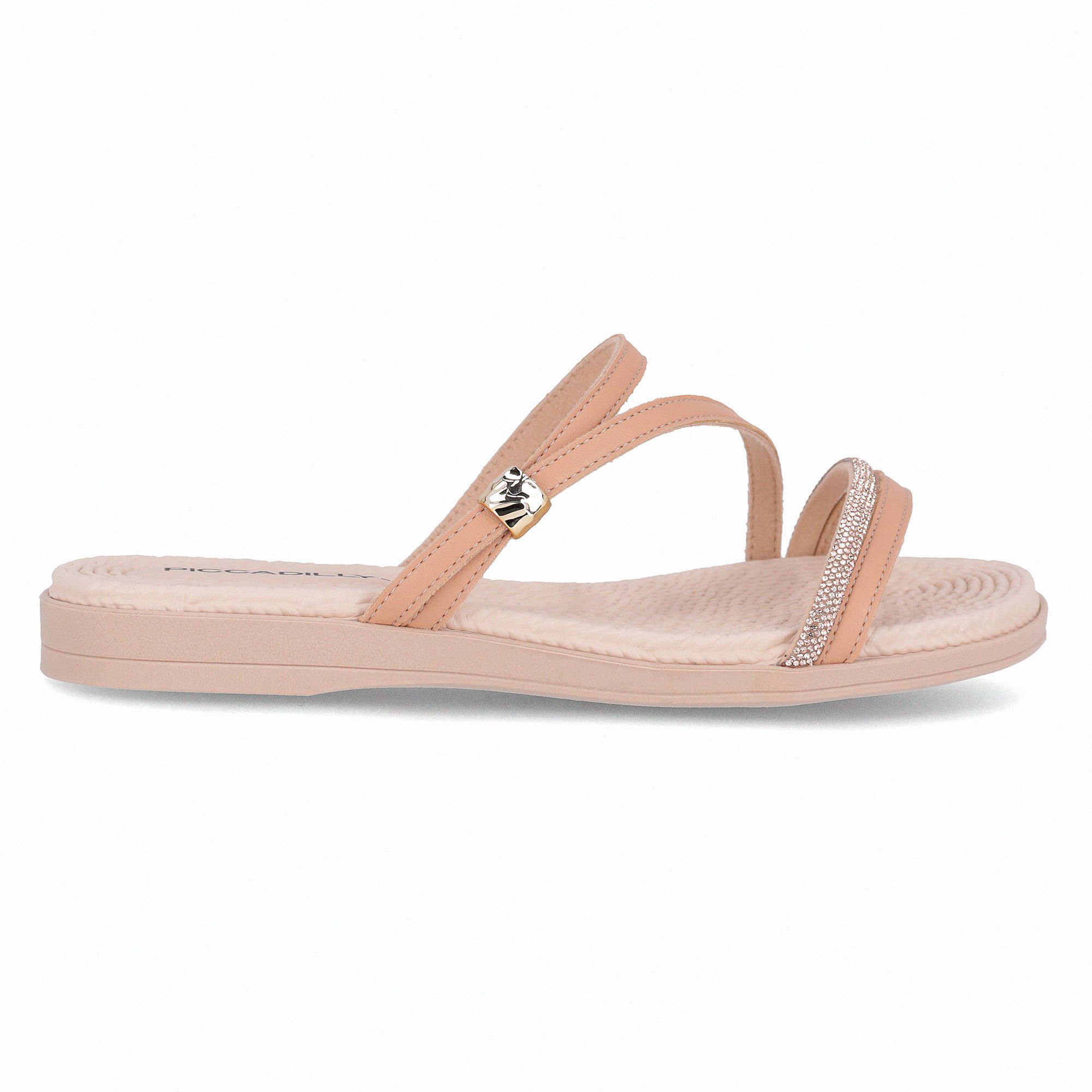 Rasteirinha Adla Nude Claro com Rose