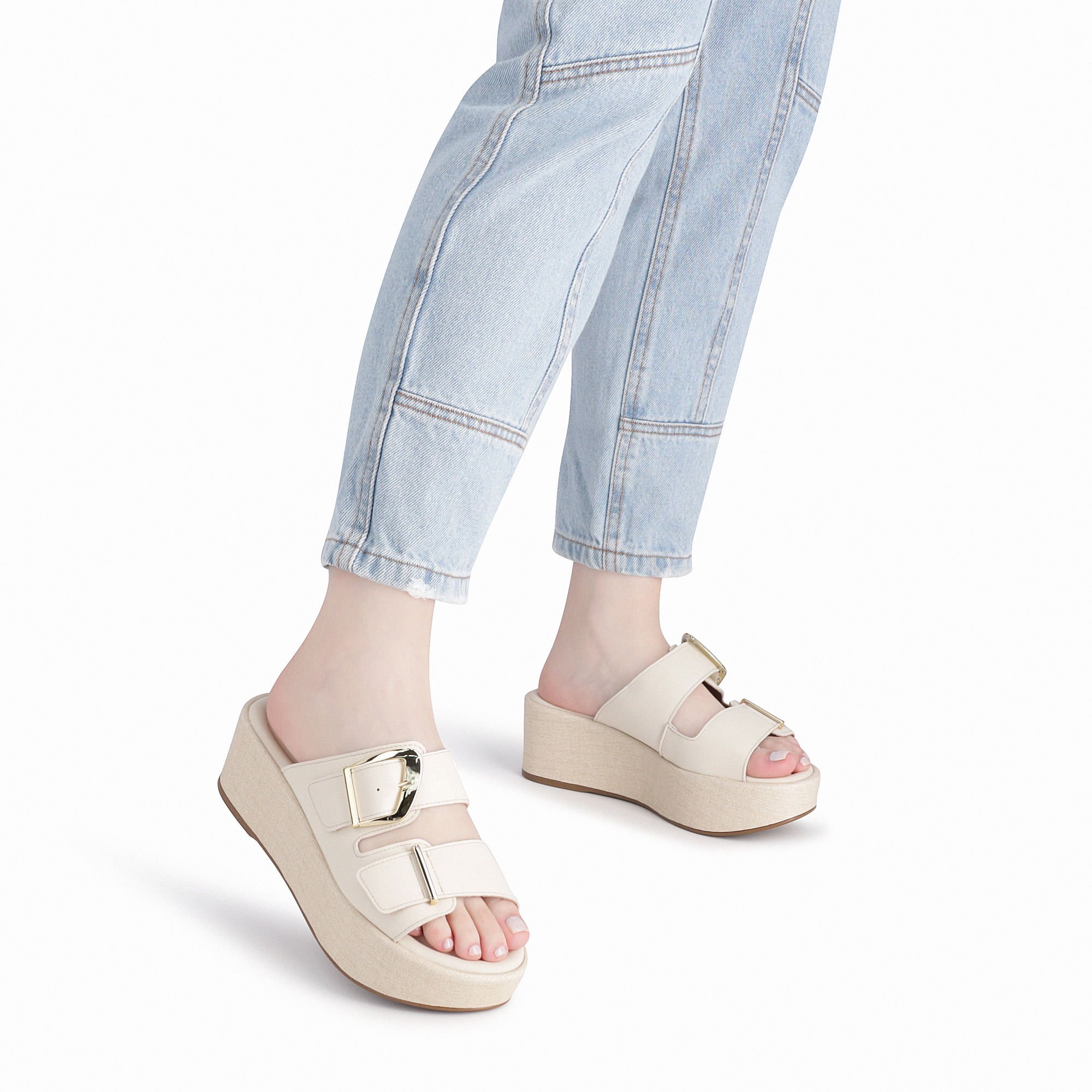 Tamanco Leia Anabela Médio Off White Branco 3