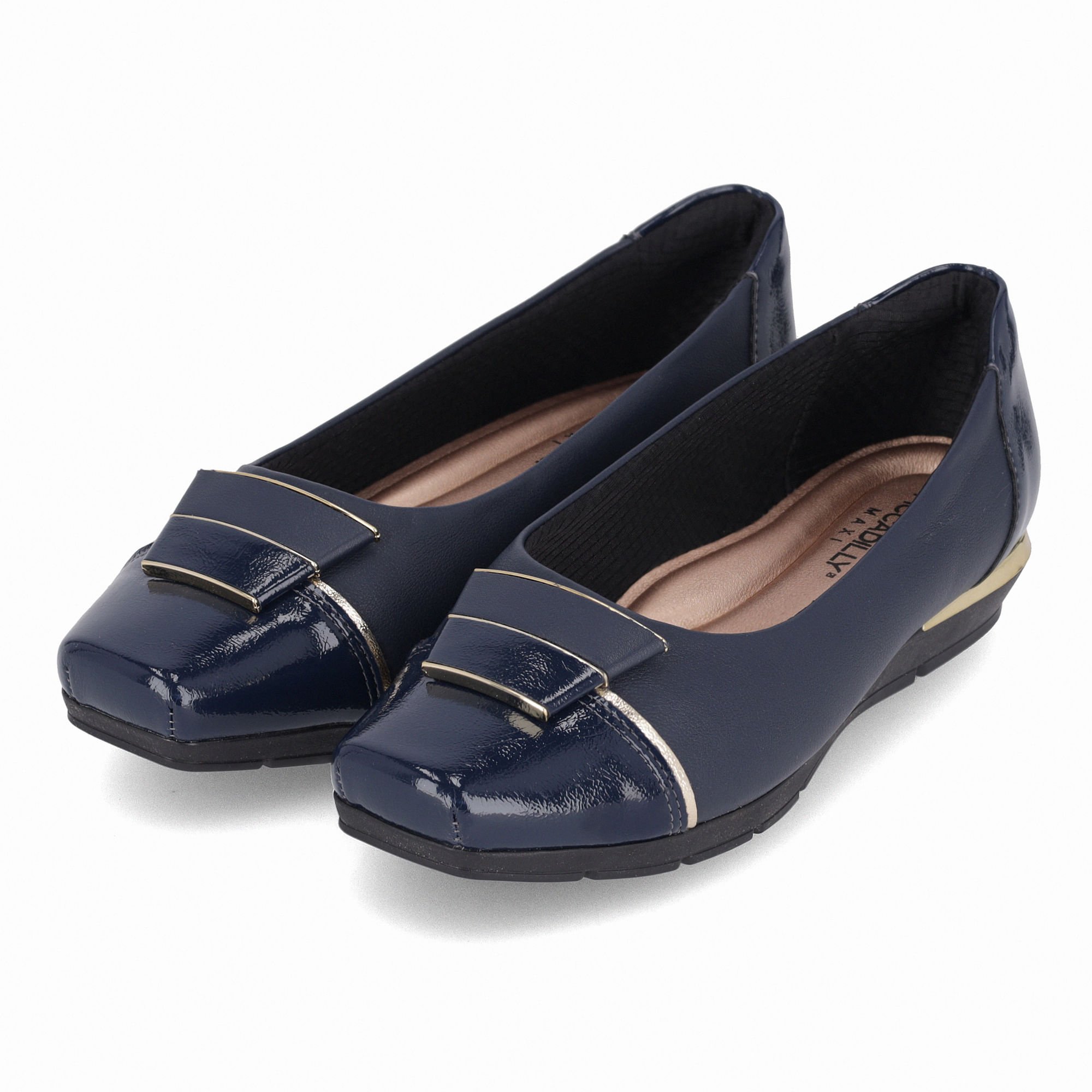 PICCADILLY MAXI - Sapatilha Fernanda Salto Baixo Navy com Ouro Azul Marinho 2