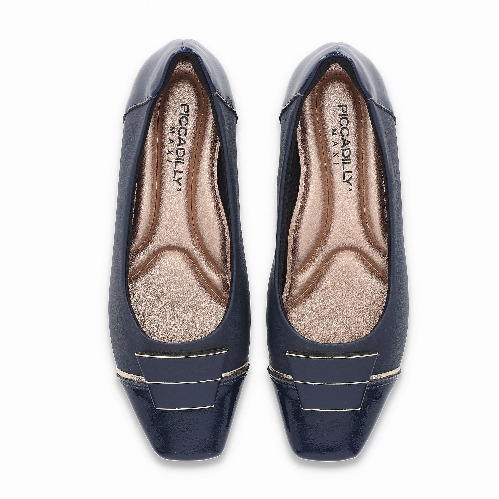 PICCADILLY MAXI - Sapatilha Fernanda Salto Baixo Navy com Ouro Azul Marinho 3