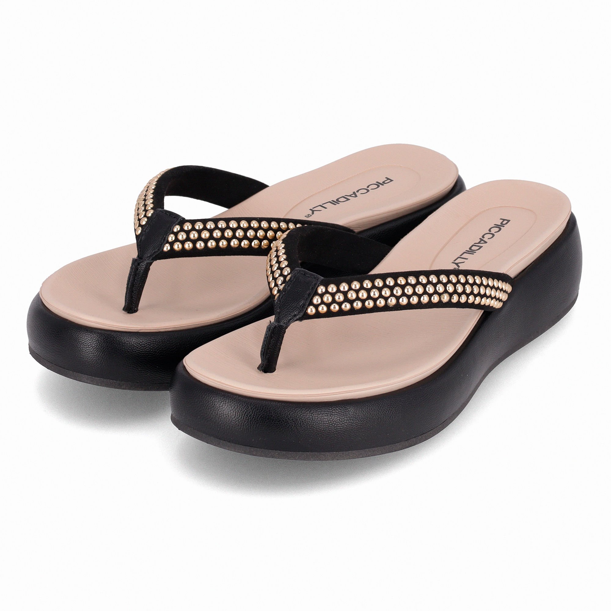 Chinelo Sol Anabela Médio Preto com Ouro Preto 2