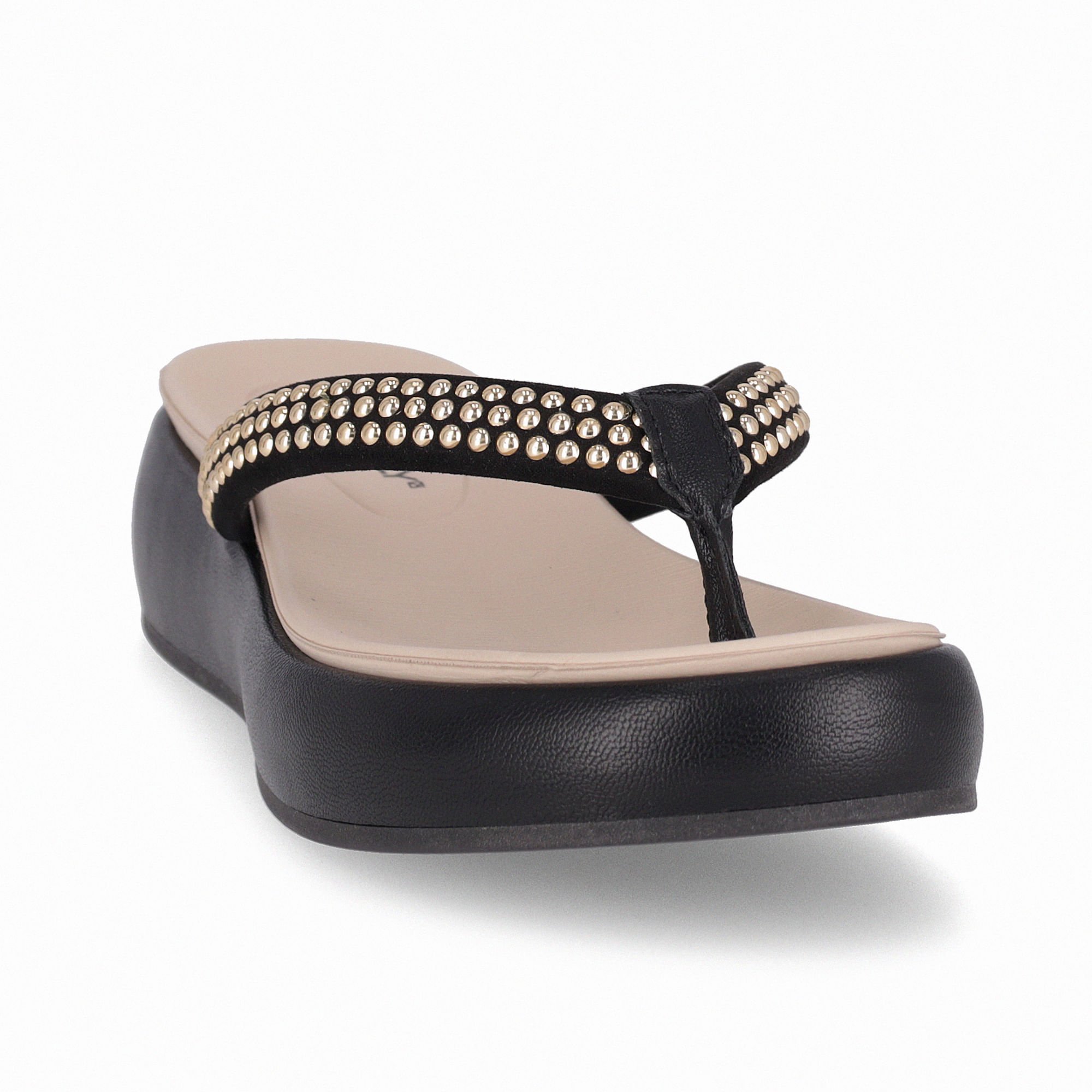 Chinelo Sol Anabela Médio Preto com Ouro Preto 3