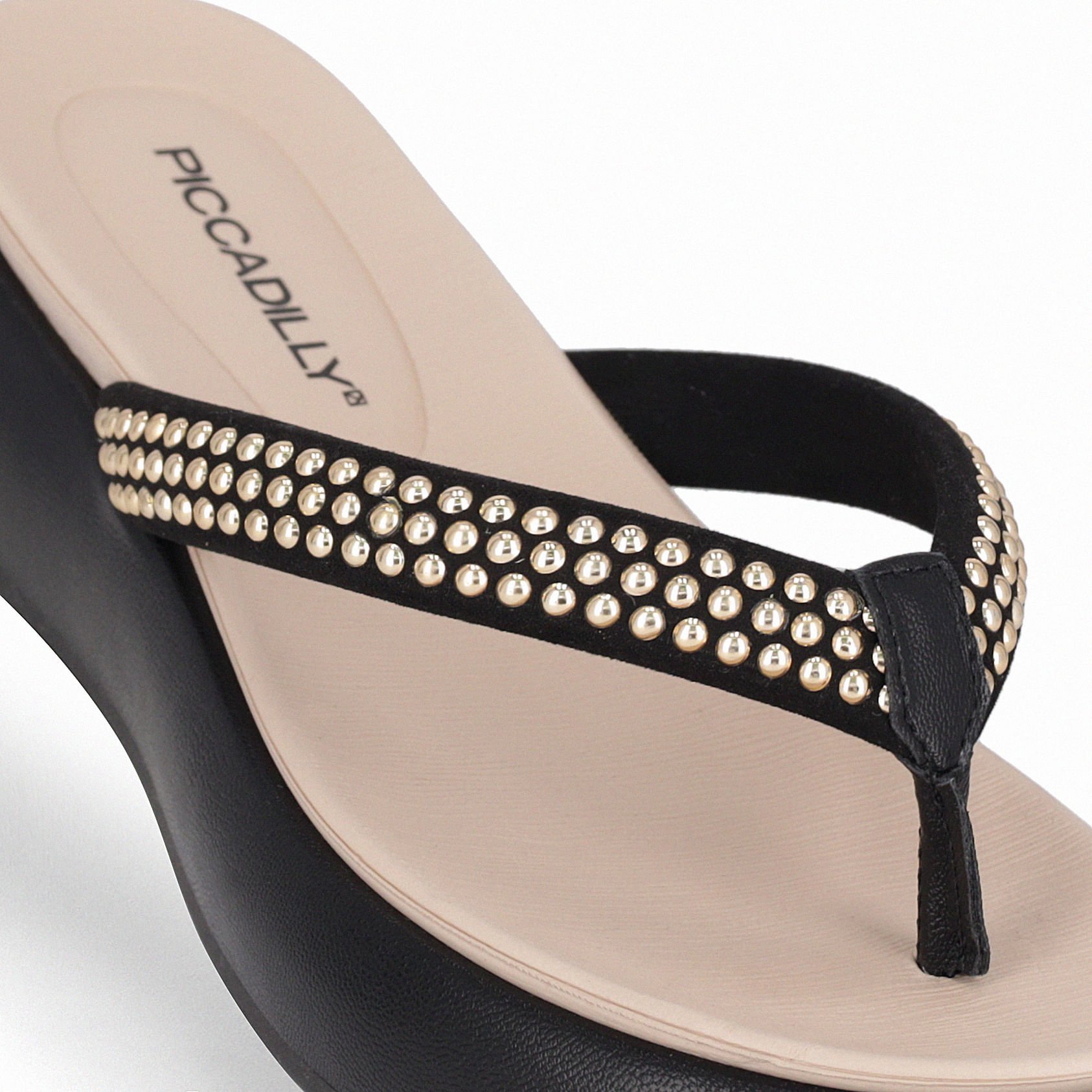 Chinelo Sol Anabela Médio Preto com Ouro Preto 4
