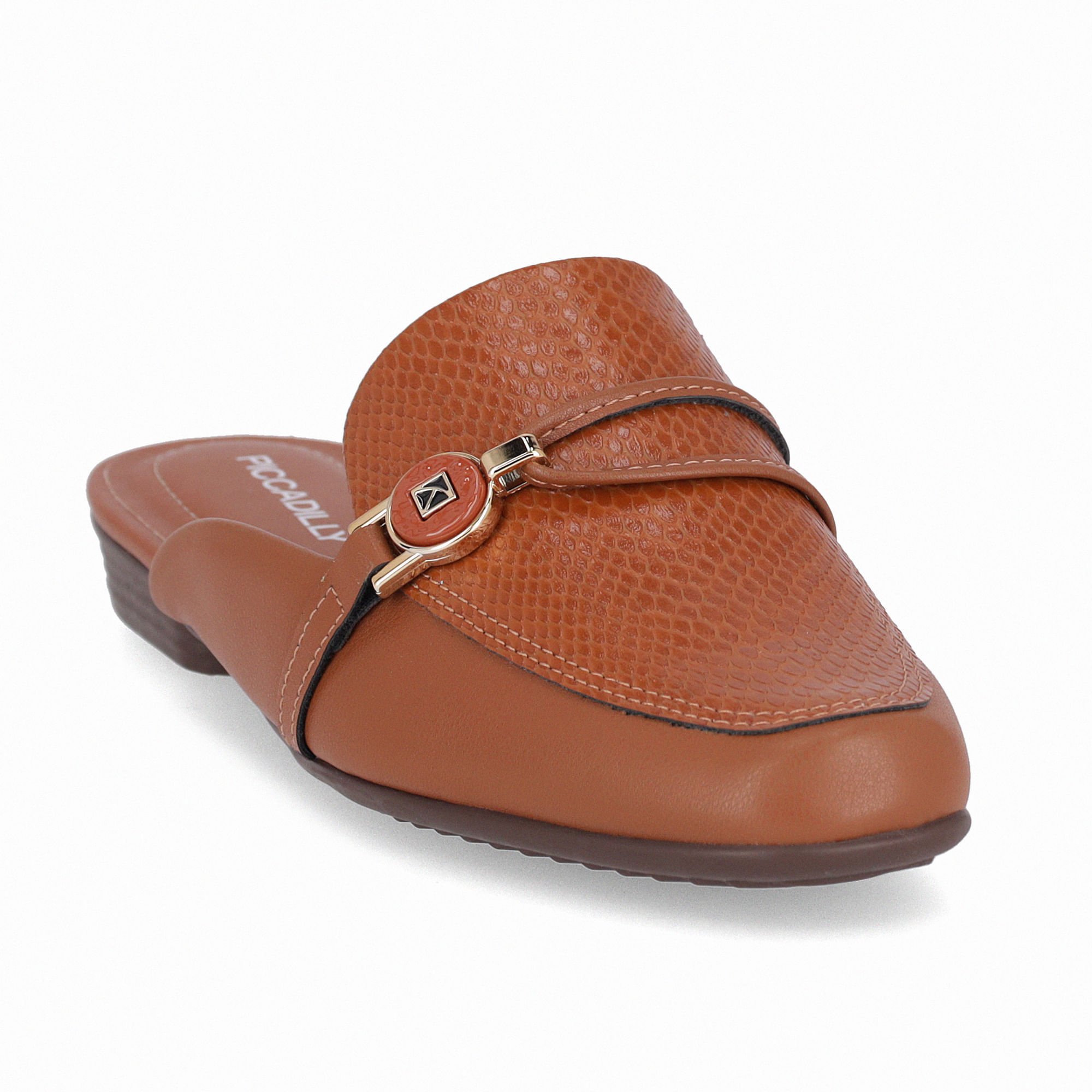 Mule Raquel Salto Baixo Ocre Marrom 3