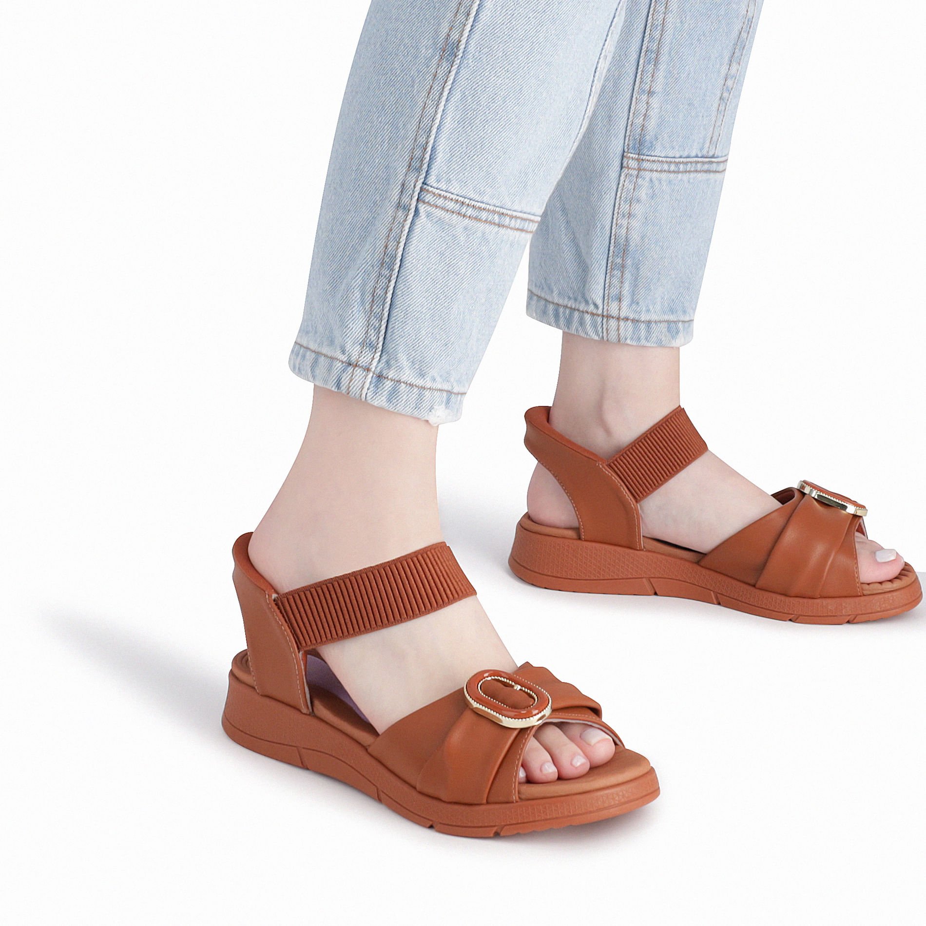 Papete SlipFit Anabela Médio Ocre Marrom 4