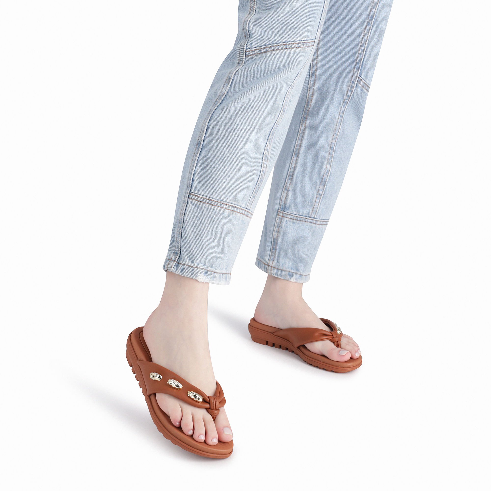 Chinelo Marli Salto Anabela Baixo Ocre Marrom 3