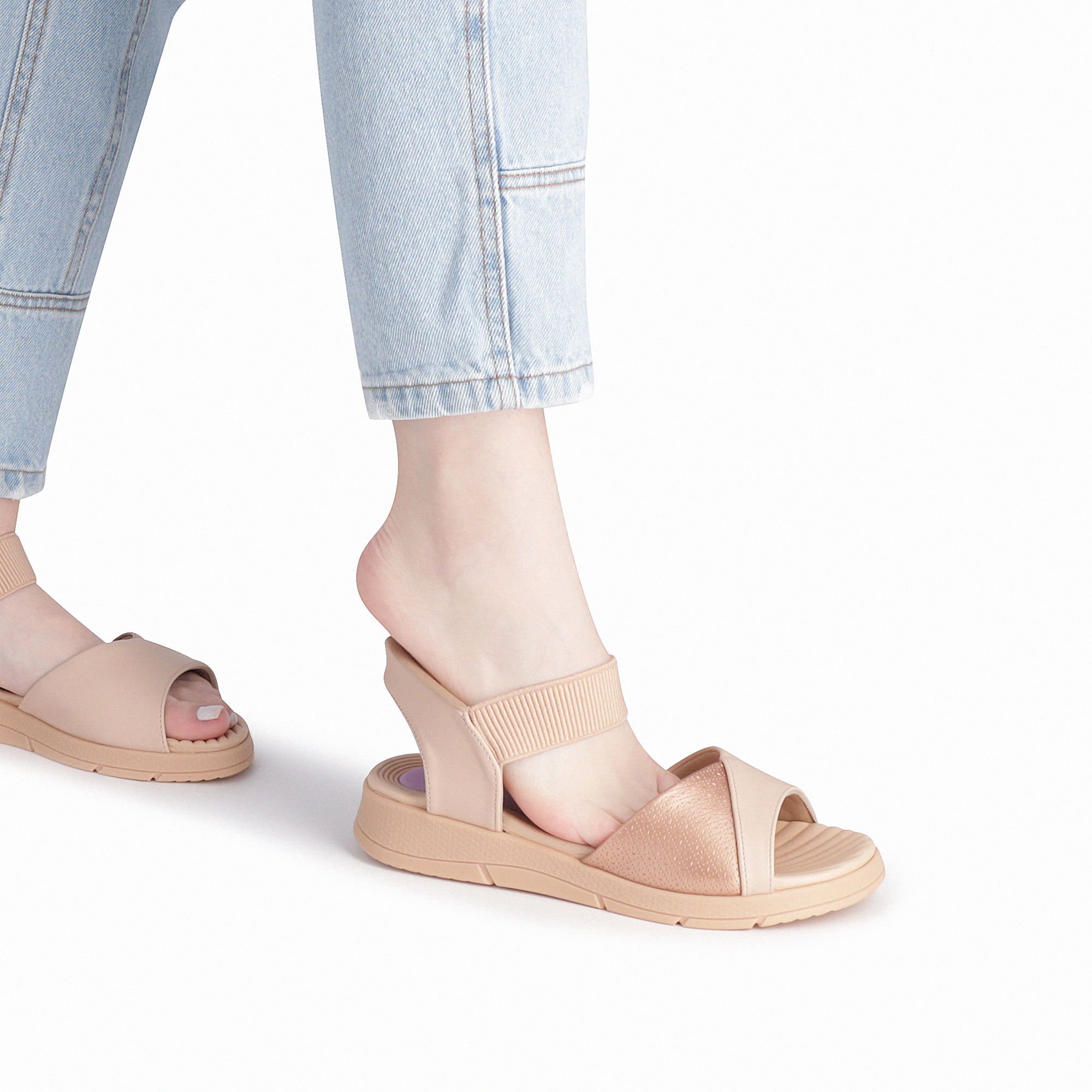 Papete SlipFit Anabela Médio Rose com Ouro Rosado Bege/Dourado 4