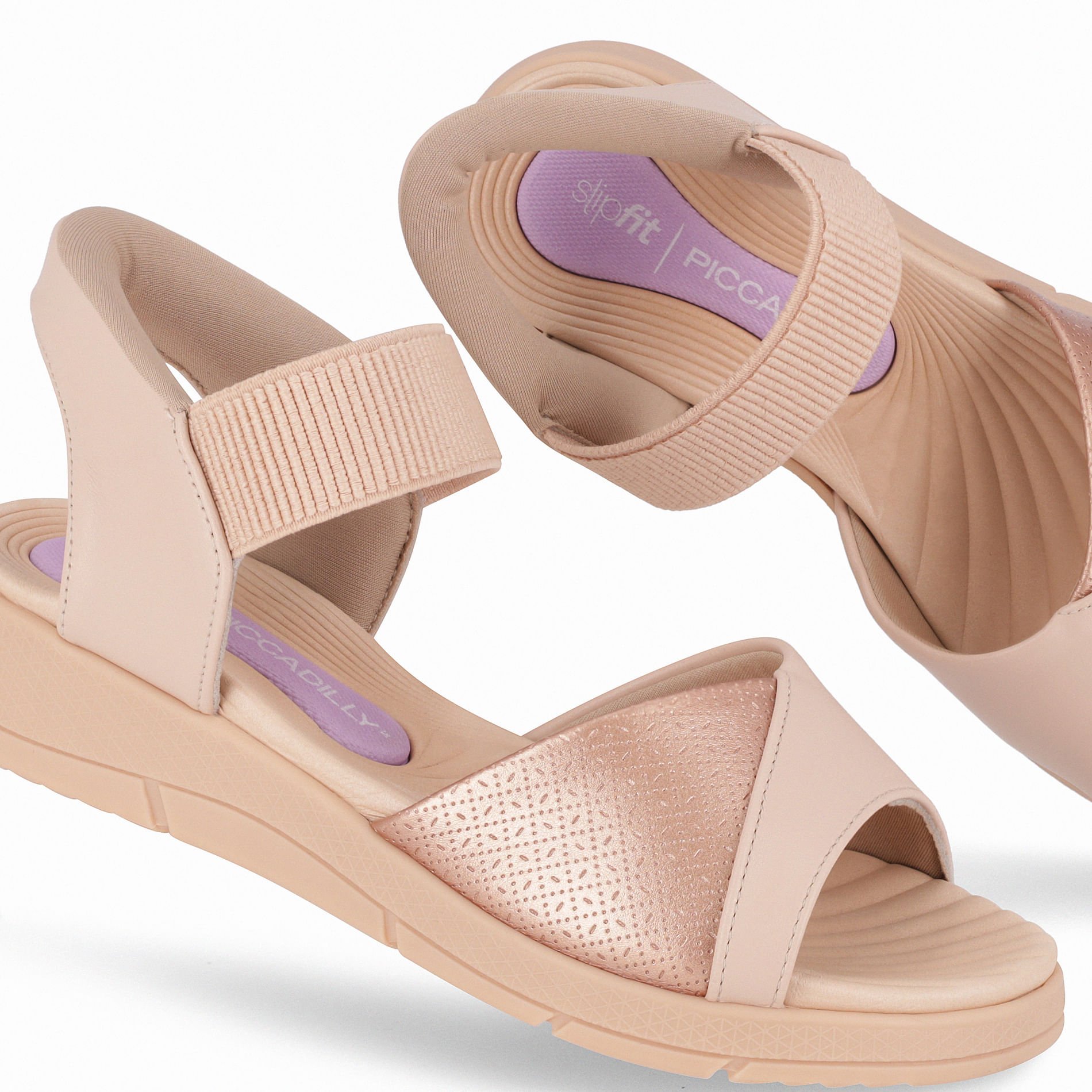 Papete SlipFit Anabela Médio Rose com Ouro Rosado Bege/Dourado 5