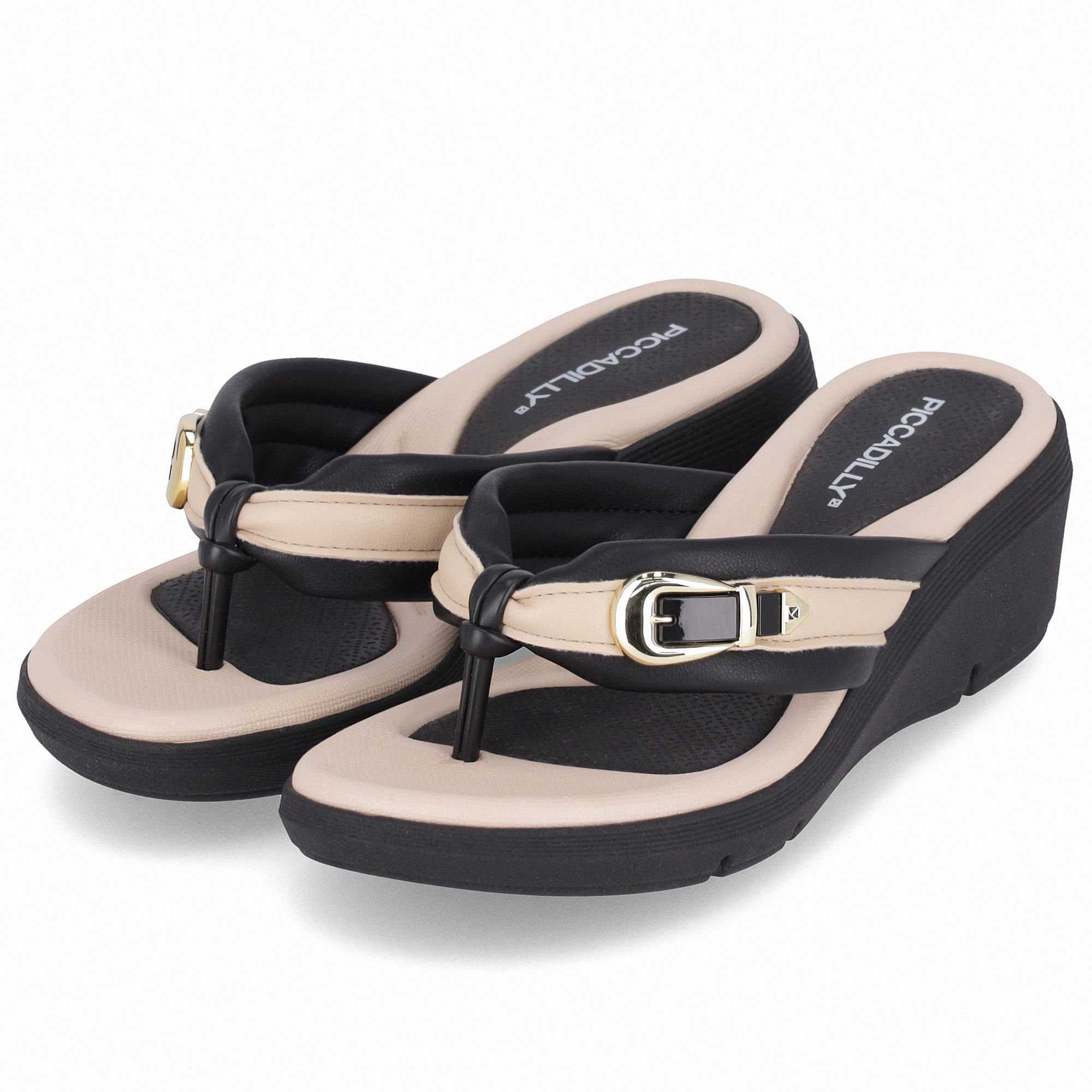 Chinelo Cecilia Anabela Médio Preto com Brule Preto/Bege 2