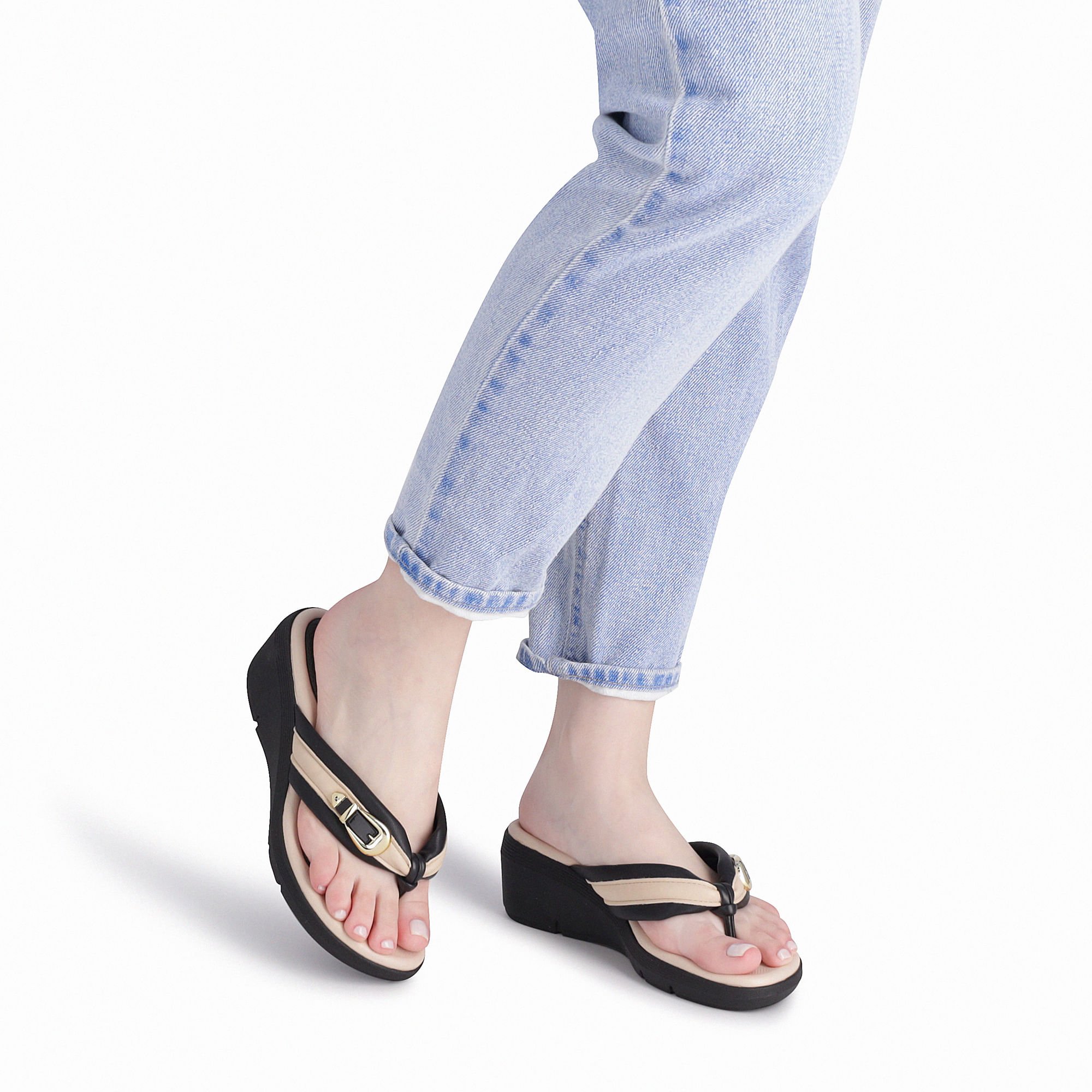 Chinelo Cecilia Anabela Médio Preto com Brule Preto/Bege 3