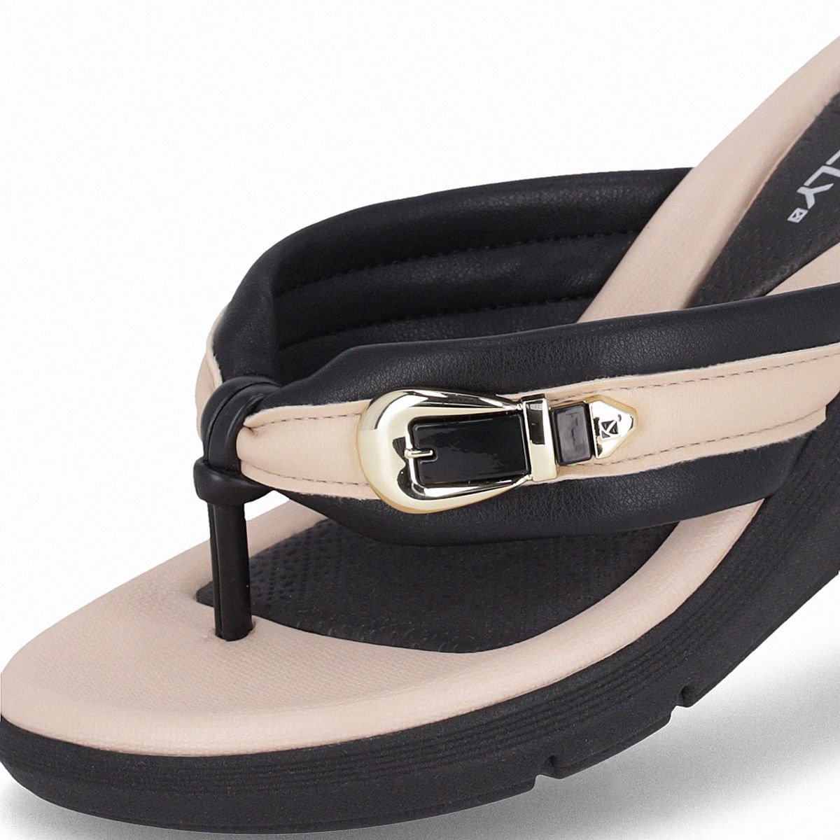 Chinelo Cecilia Anabela Médio Preto com Brule Preto/Bege 4