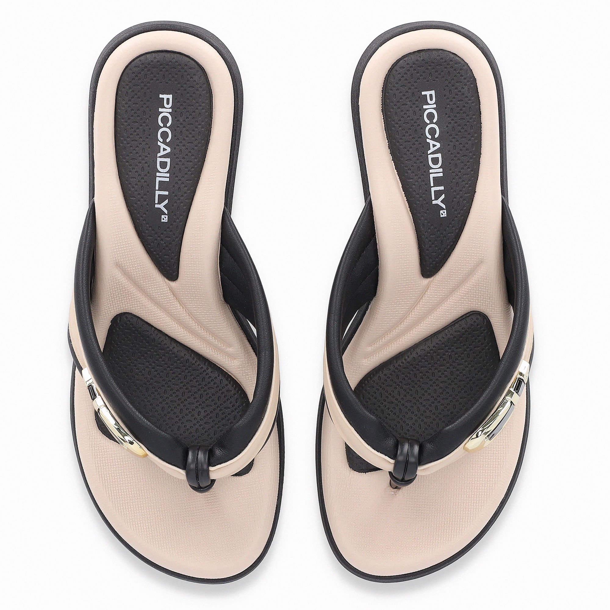 Chinelo Cecilia Anabela Médio Preto com Brule Preto/Bege 5