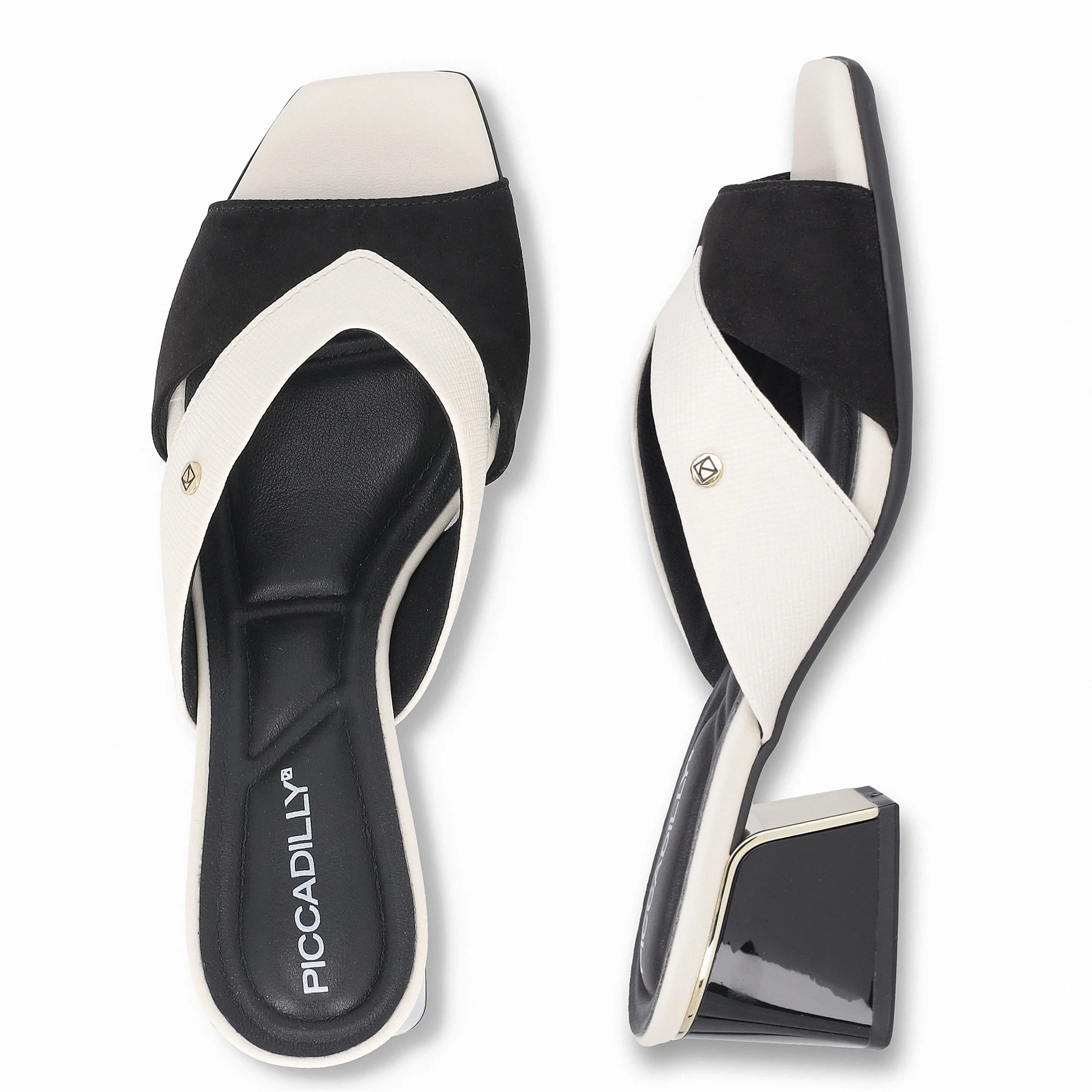 Tamanco Renee Salto Médio Off White com Preto Preto/Branco 4