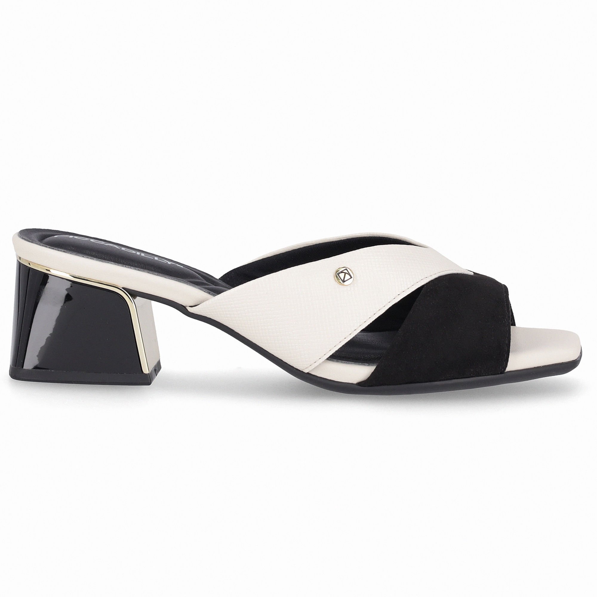 Tamanco Renee Salto Médio Off White com Preto