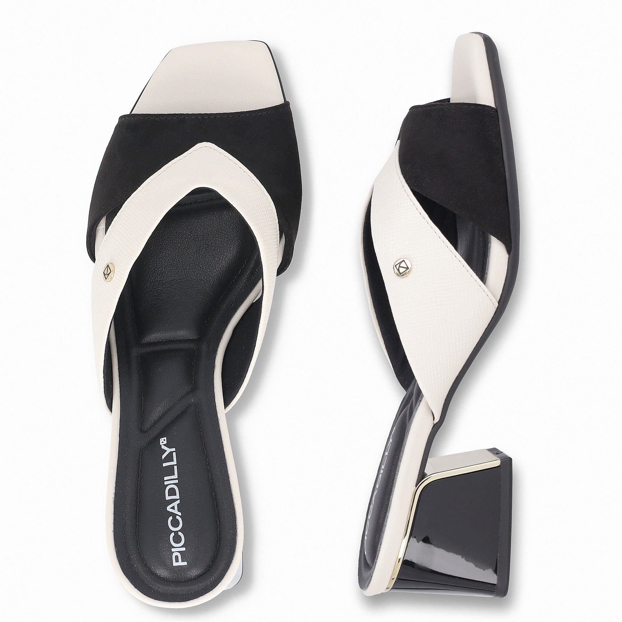 Tamanco Renee Salto Médio Off White com Preto Preto/Branco 4