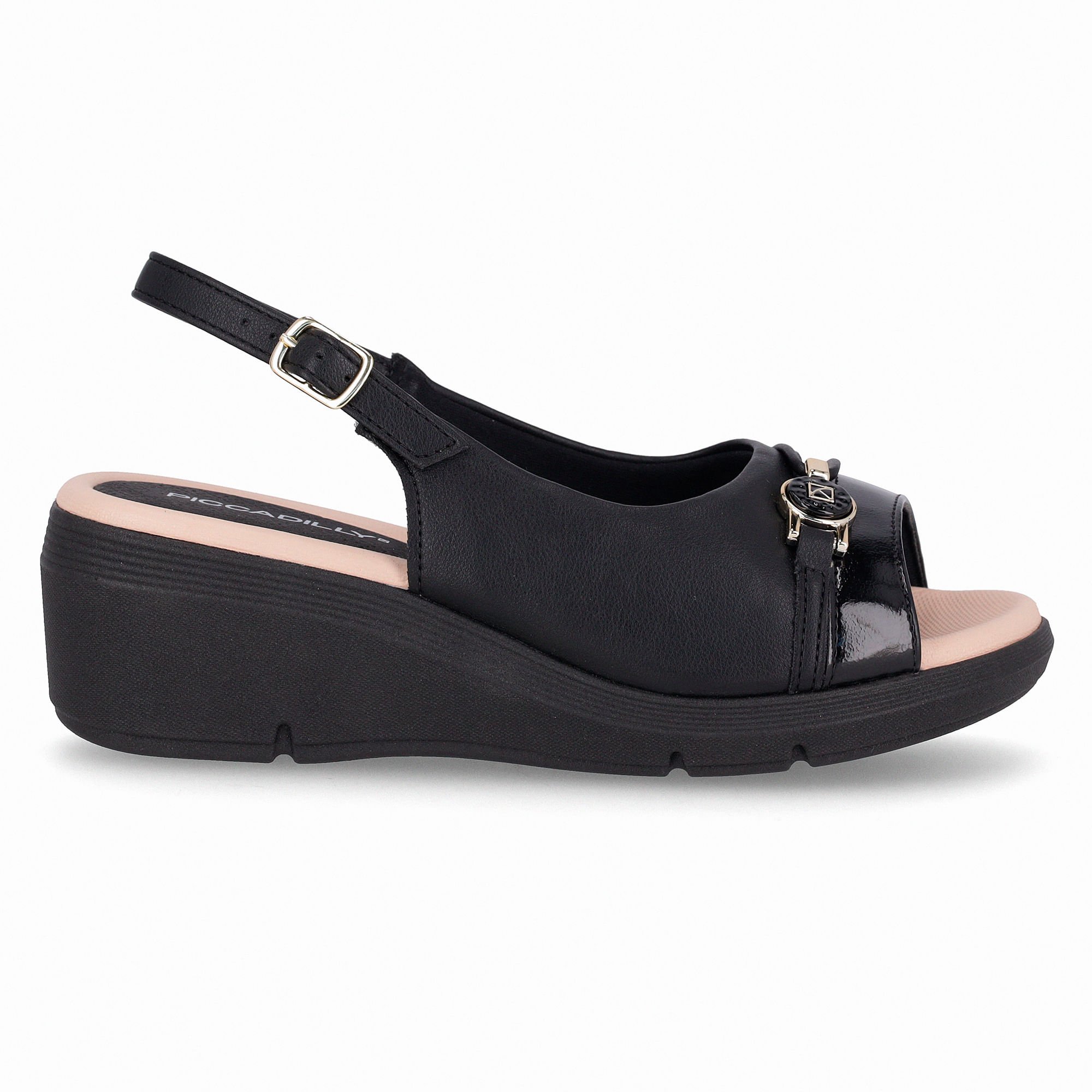 Sandália Slingback Cecilia Anabela Médio Preto