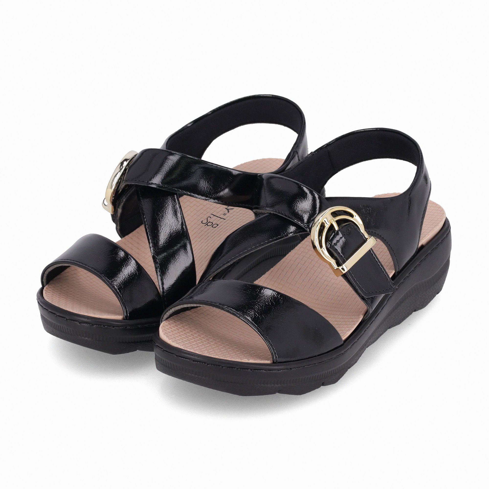 Sandália Spa Anabela Médio Preto Preto 2
