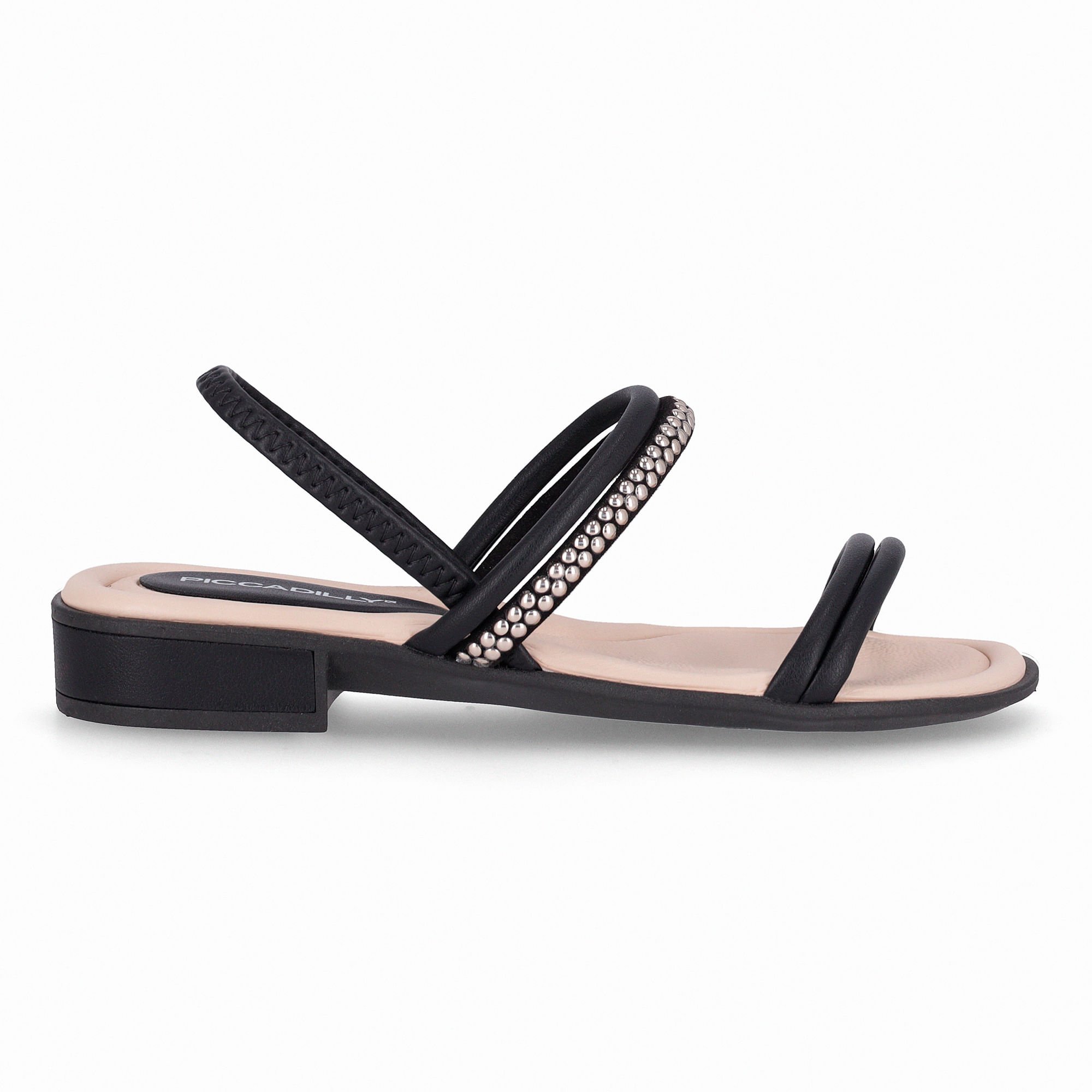 Sandália Taila Salto Baixo Preto com Ouro