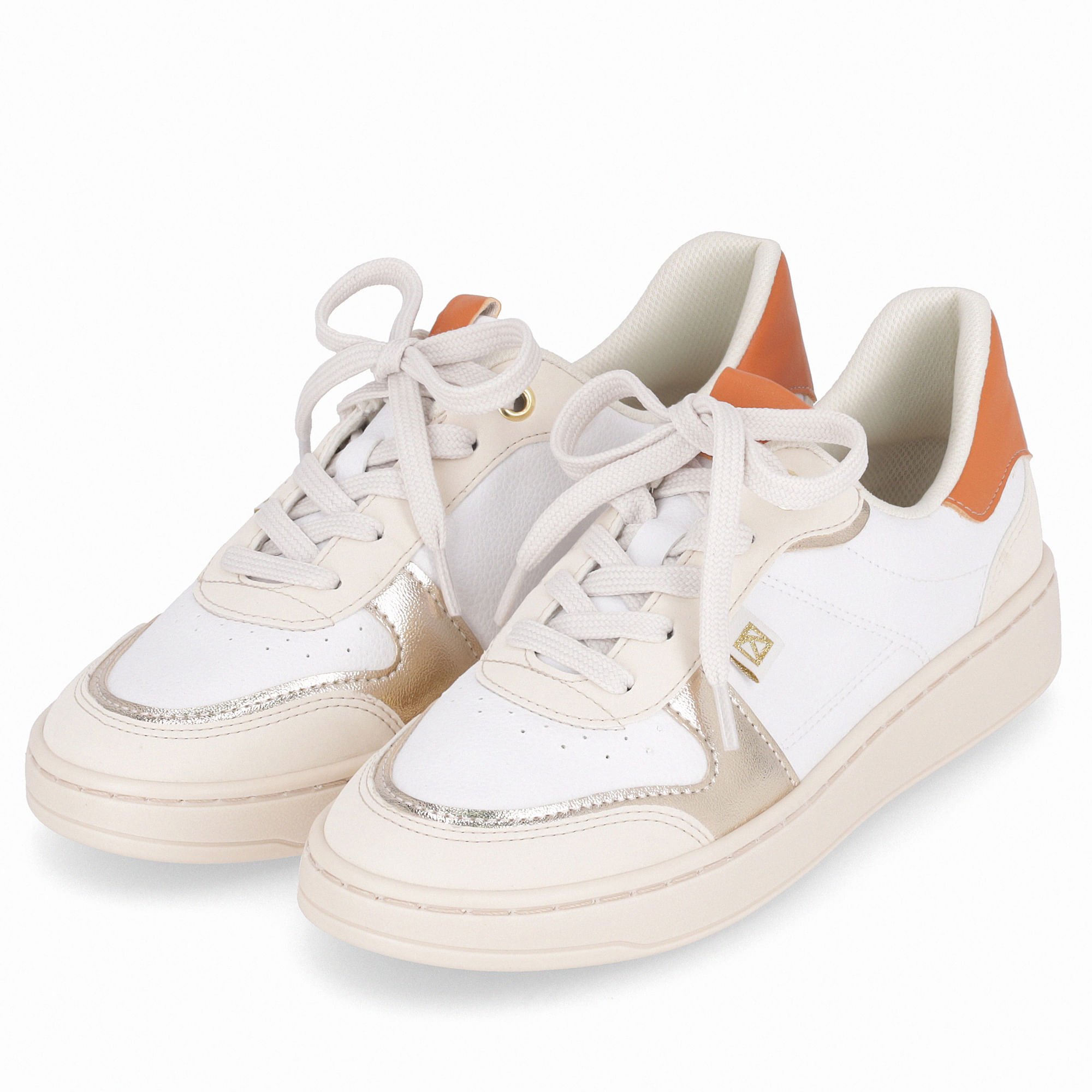 Tênis Beta Salto Baixo Branco Neve com Off White Branco/Laranja 2
