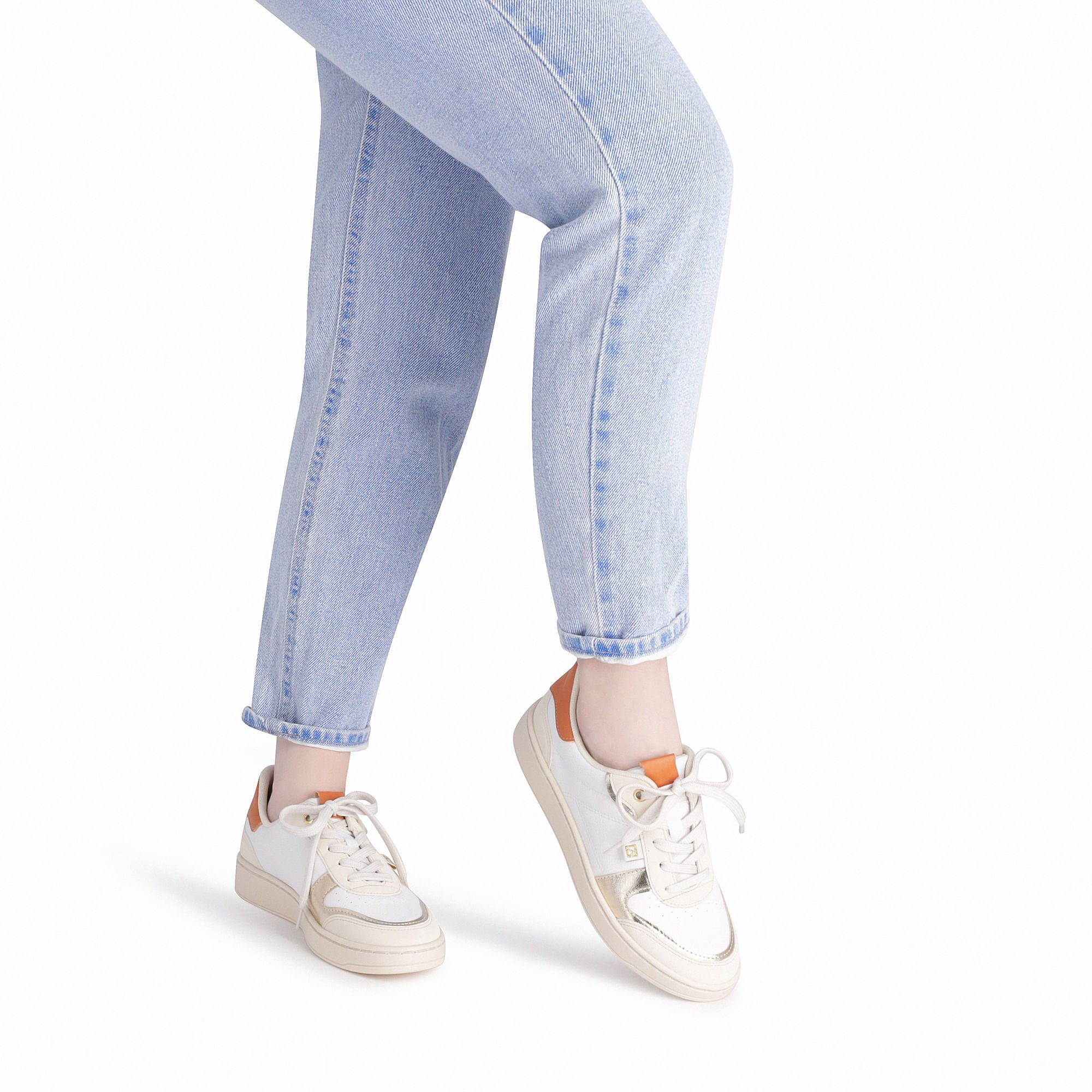 Tênis Beta Salto Baixo Branco Neve com Off White Branco/Laranja 3