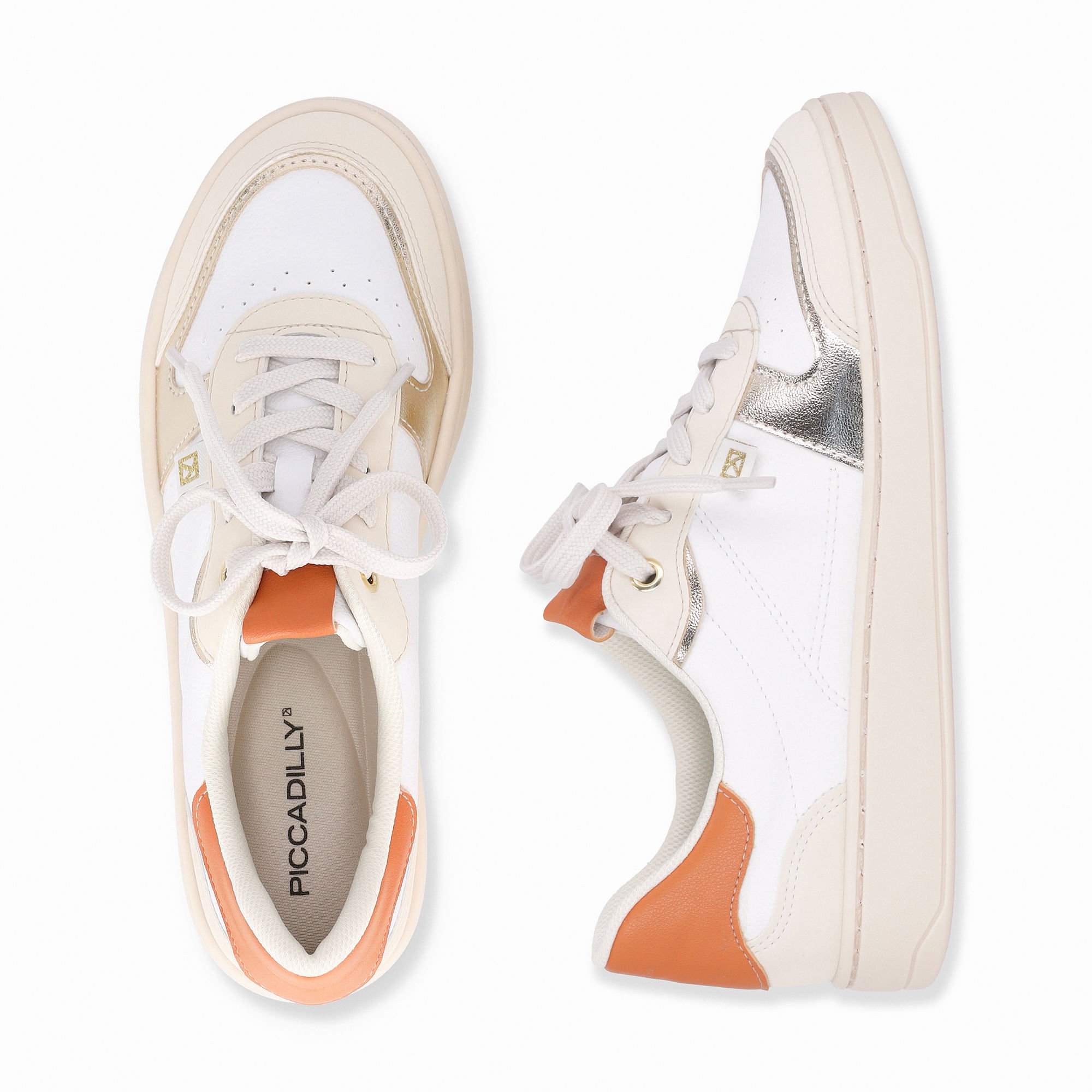 Tênis Beta Salto Baixo Branco Neve com Off White Branco/Laranja 5