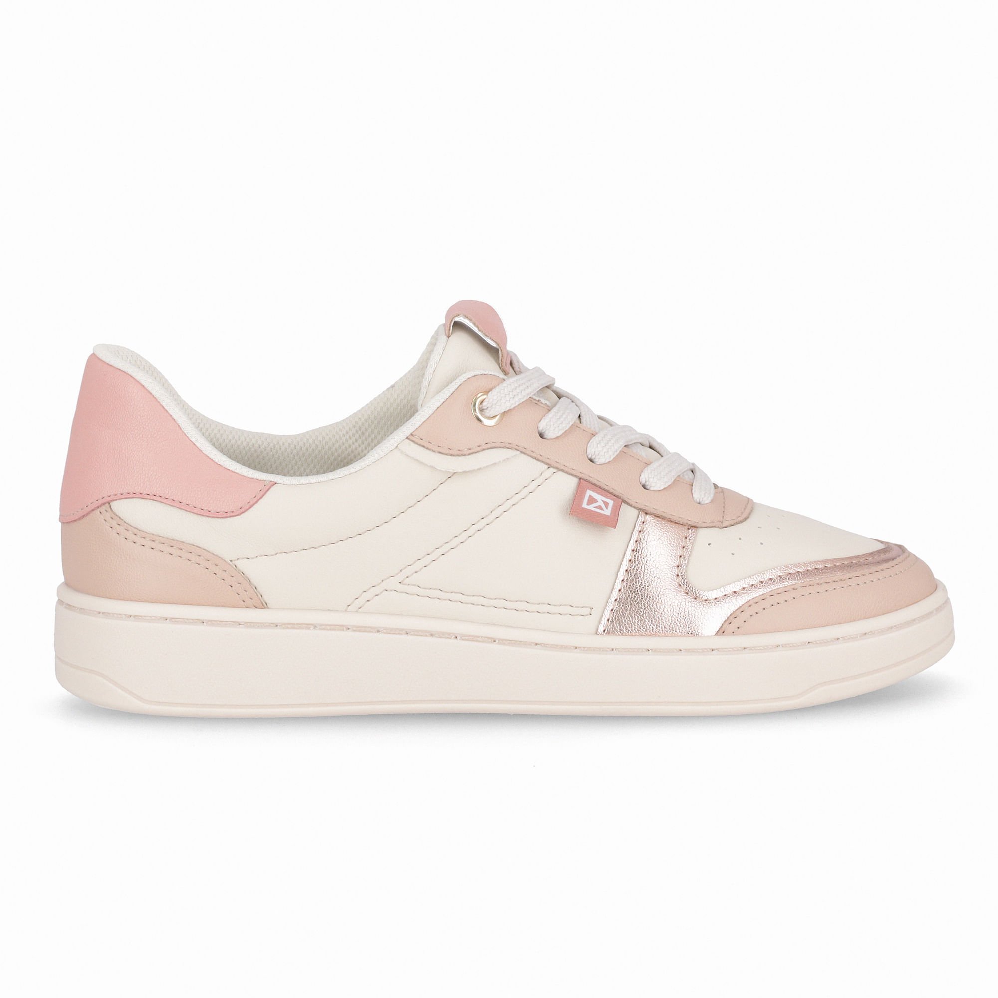 Tênis Beta Salto Baixo Off White com Rose