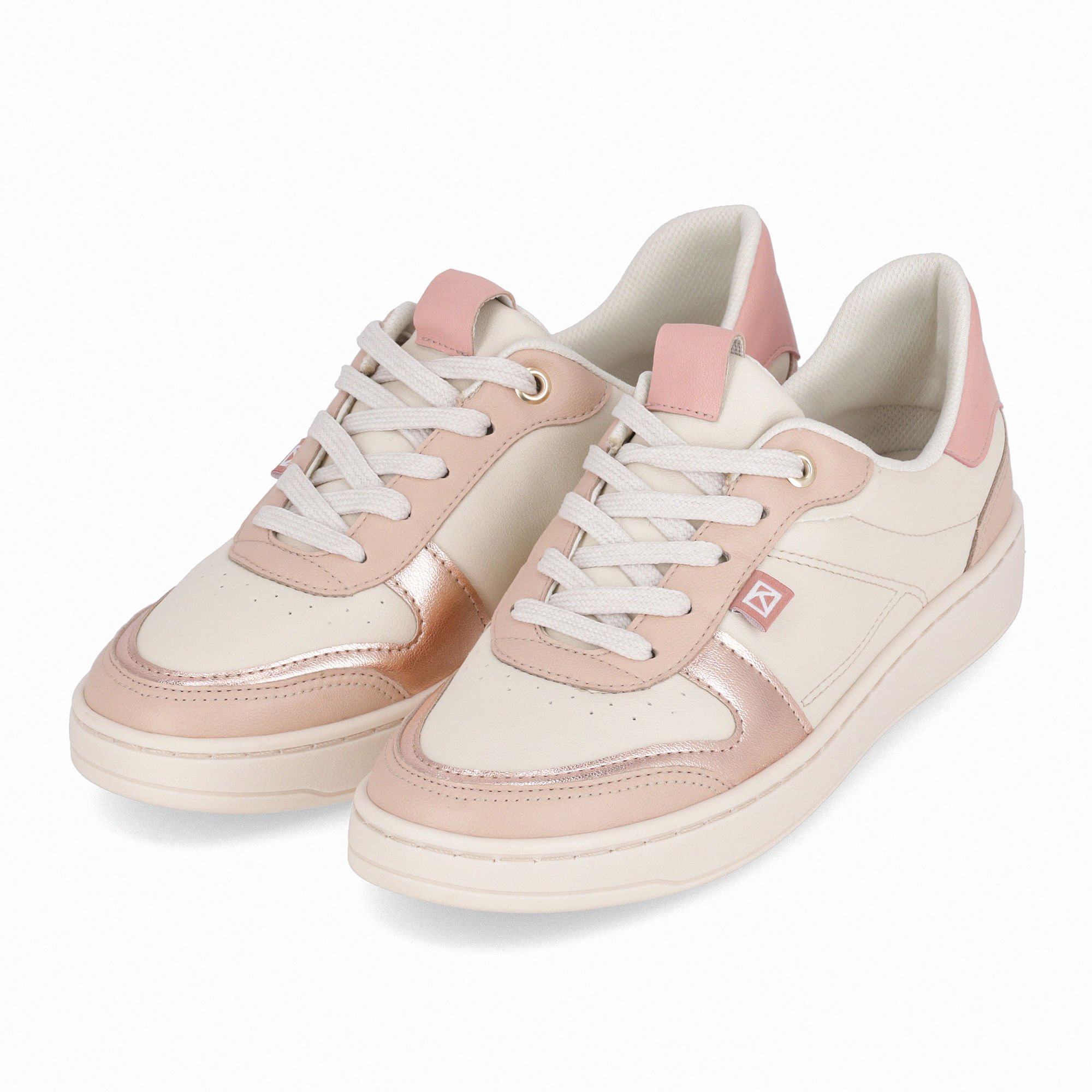 Tênis Beta Salto Baixo Off White com Rose Off White/Rosa 2