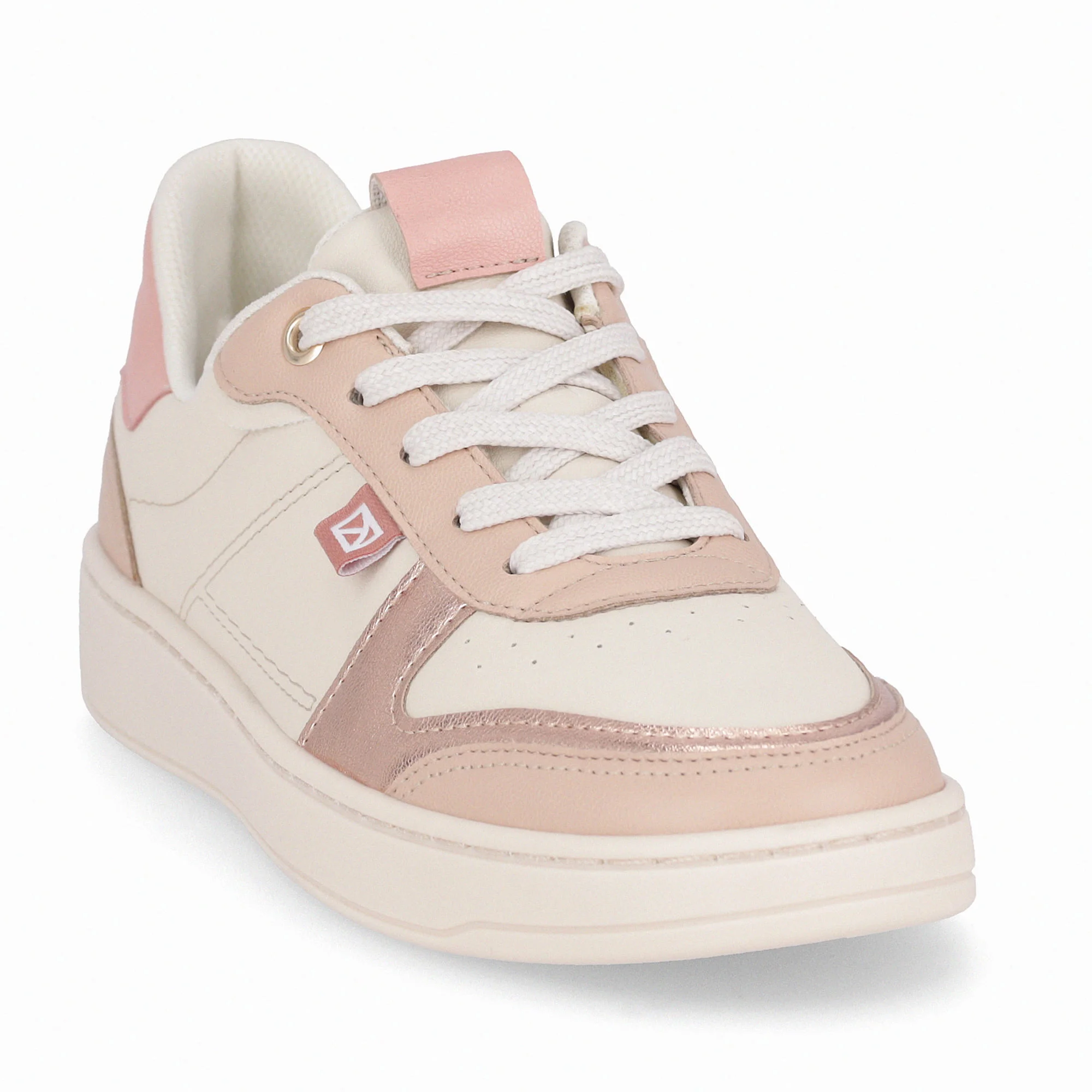 Tênis Beta Salto Baixo Off White com Rose Off White/Rosa 3