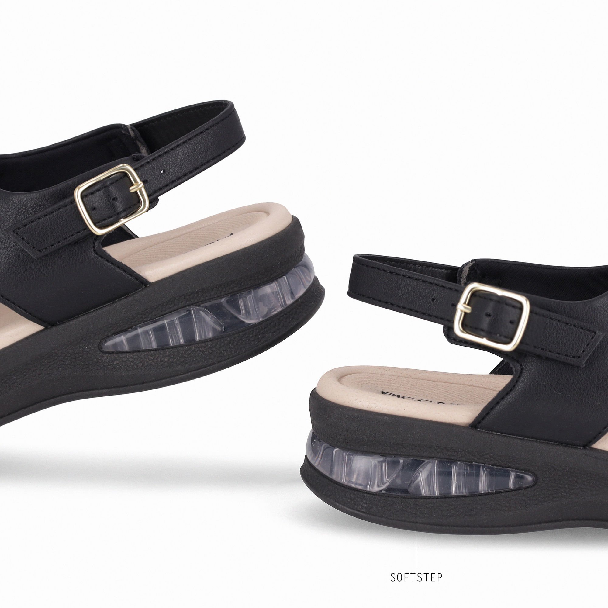 Sandália SoftStep Anabela Médio Preto Preto 4