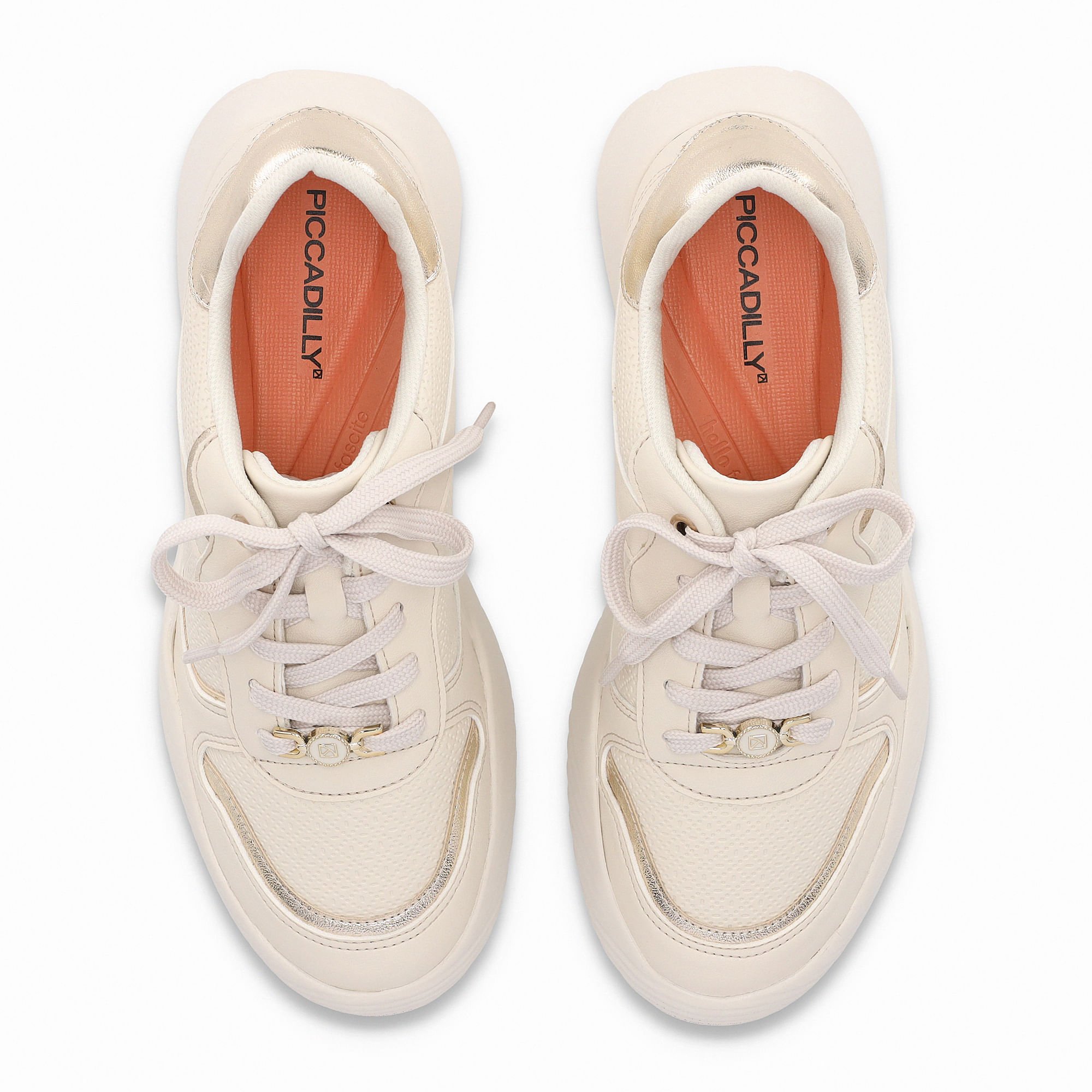 Tênis Fascite Anabela Médio Off White com Ouro Off White 3