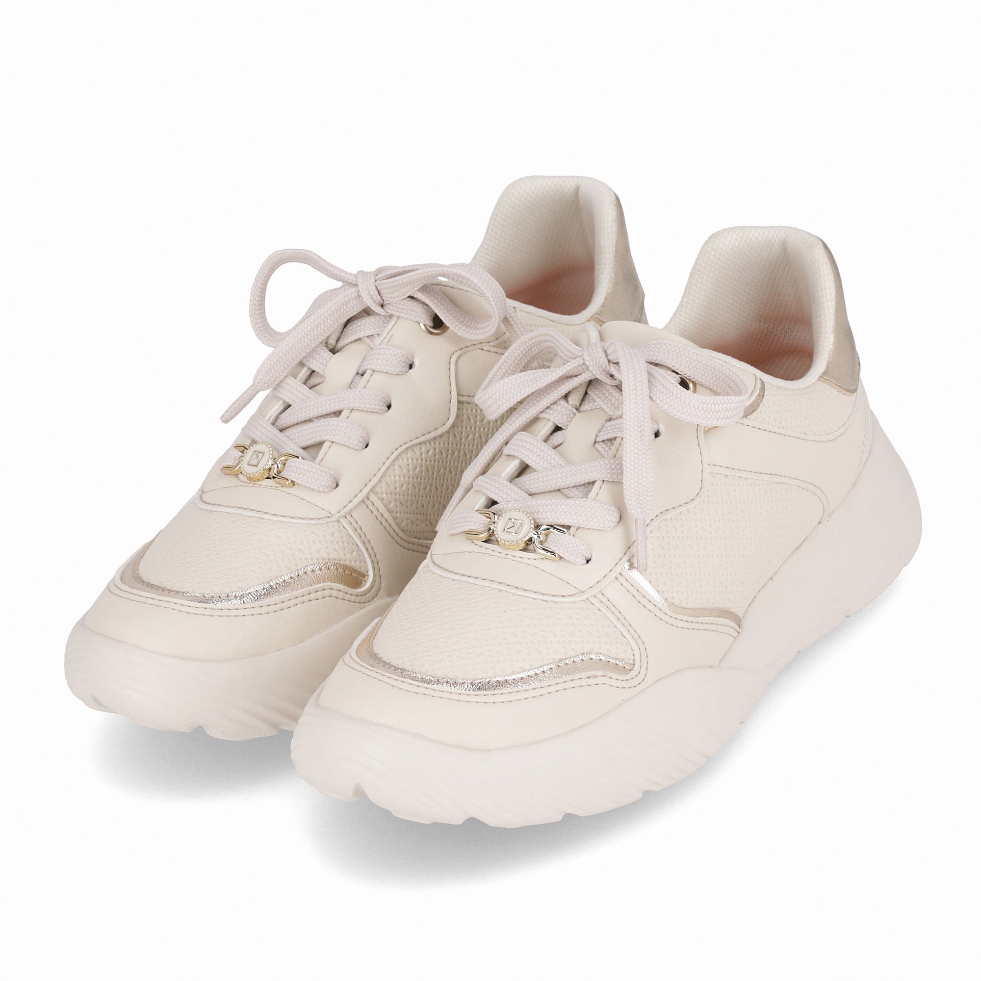 Tênis Fascite Anabela Médio Off White com Ouro Off White 2