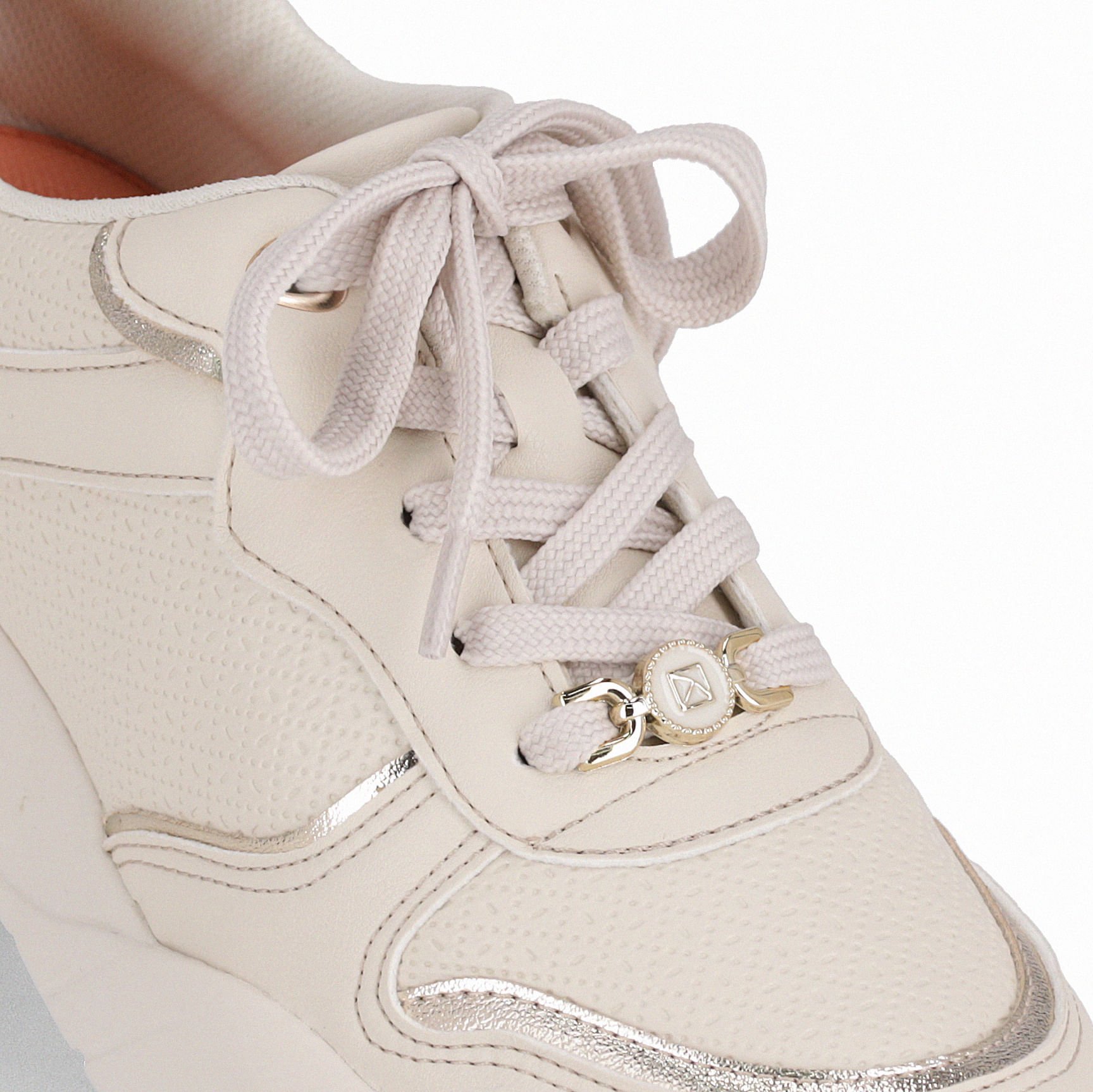 Tênis Fascite Anabela Médio Off White com Ouro Off White 4