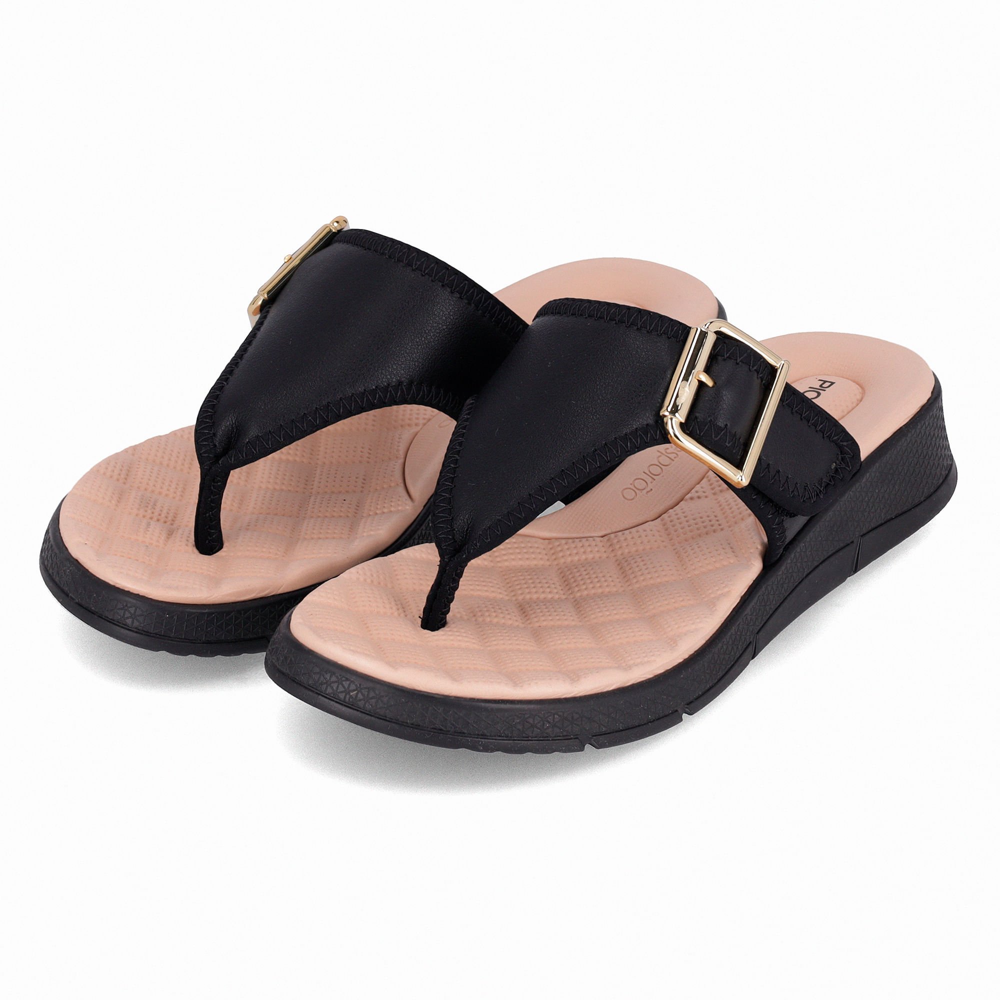 Chinelo Esporão Anabela Médio Preto Preto 2