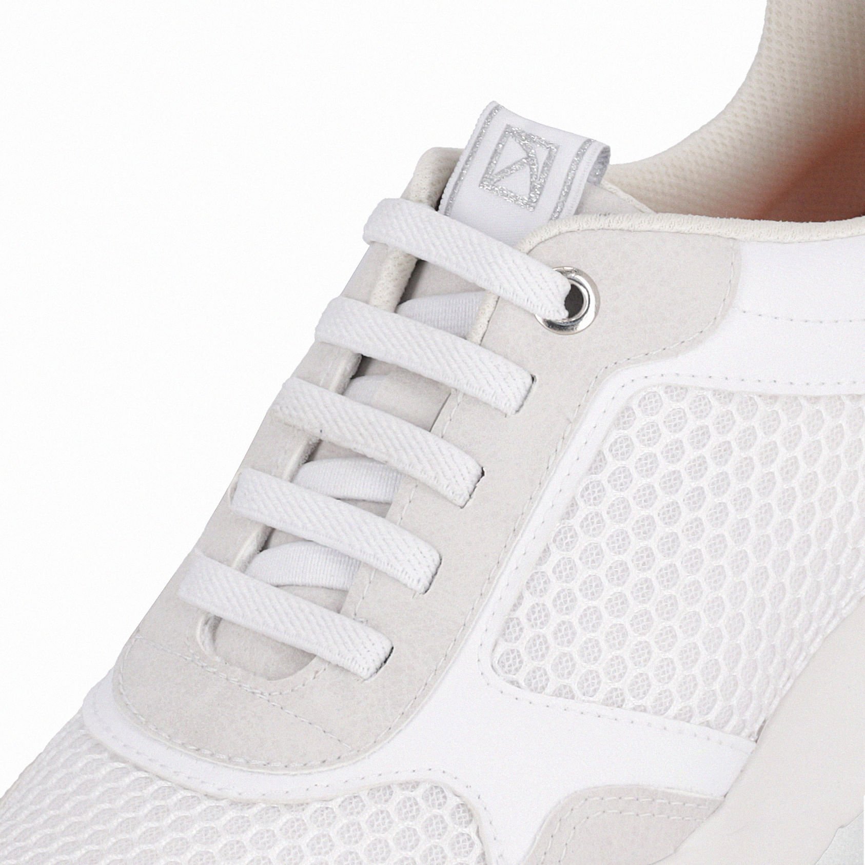 Tênis Fascite Anabela Médio Branco com Cinza Branco 4