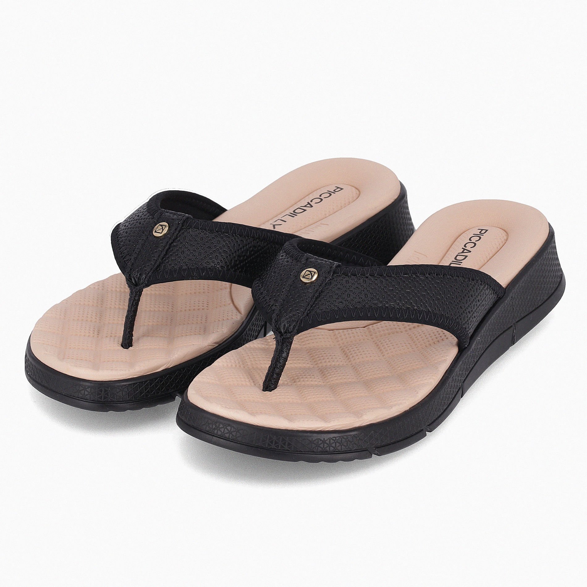 Chinelo Esporão Anabela Médio Preto Preto 2