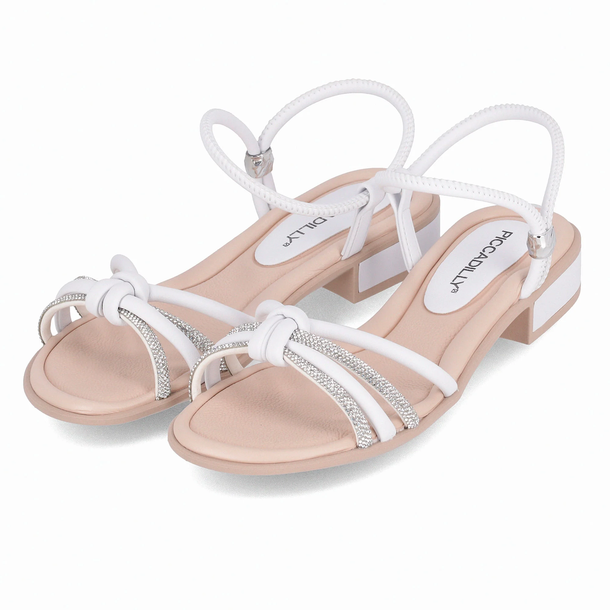 Sandália Taila Salto Baixo Branco Neve com Cristal Branco 2