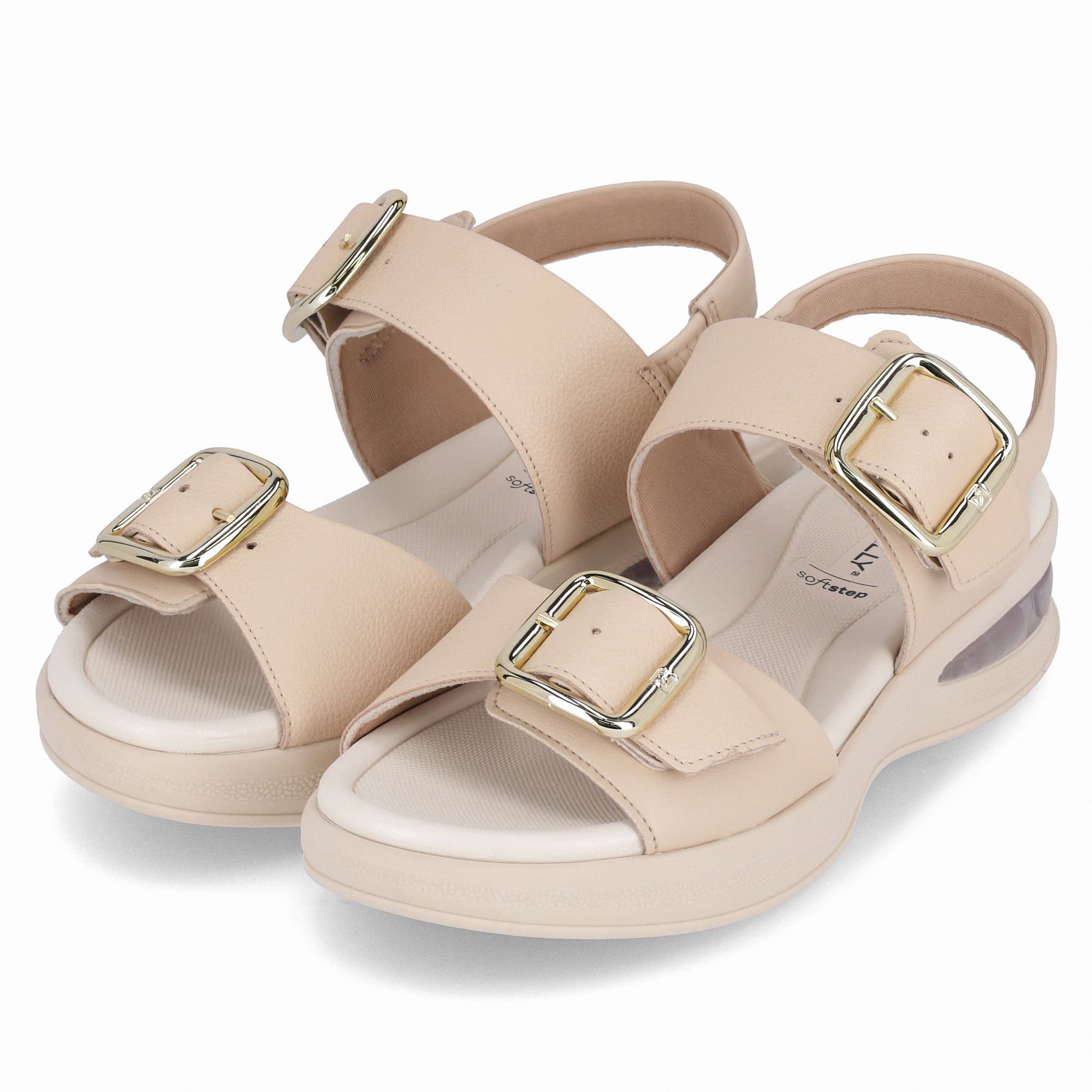 Sandália SoftStep Anabela Médio Brule Bege 2
