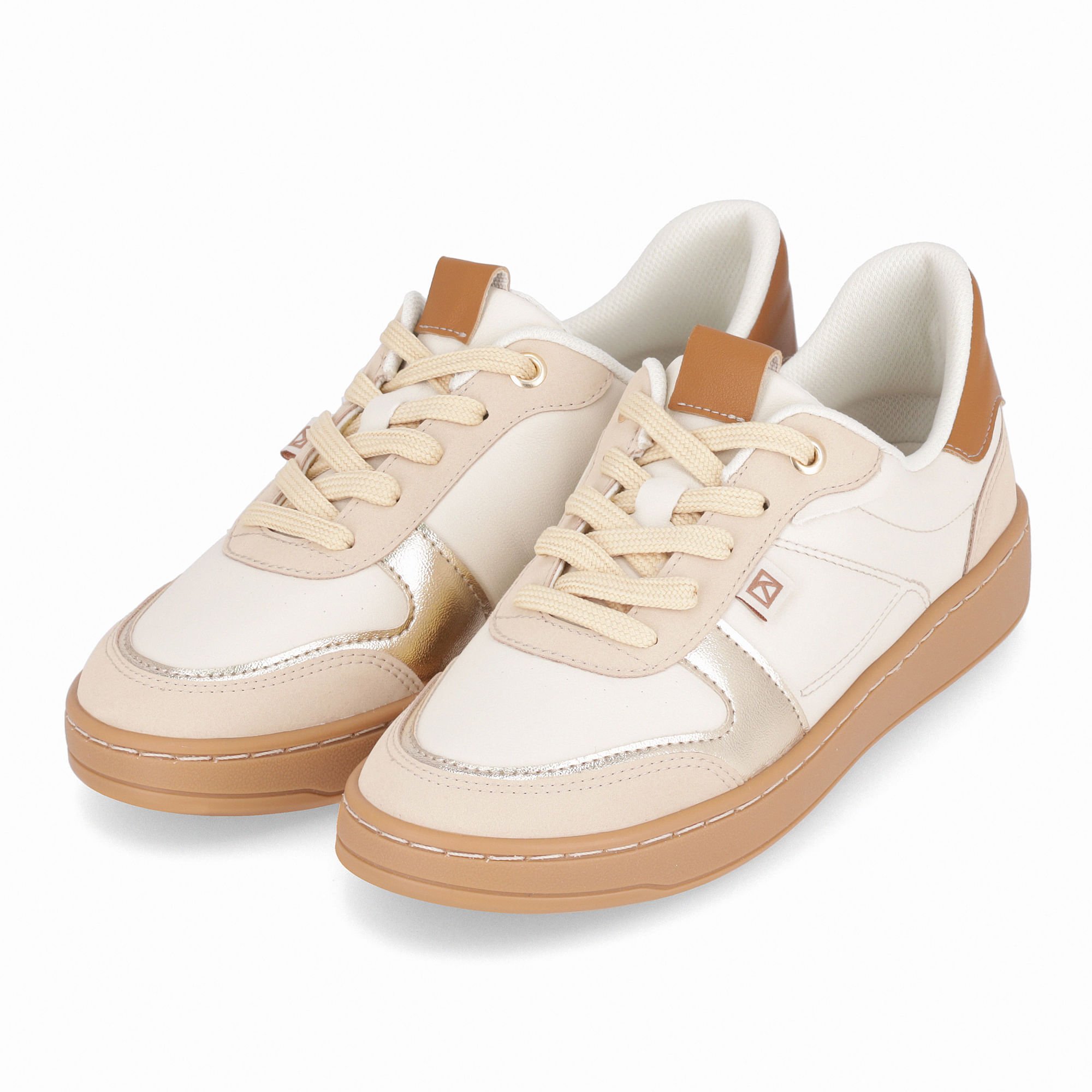 Tênis Beta Salto Baixo Off White com Brule Bege 2