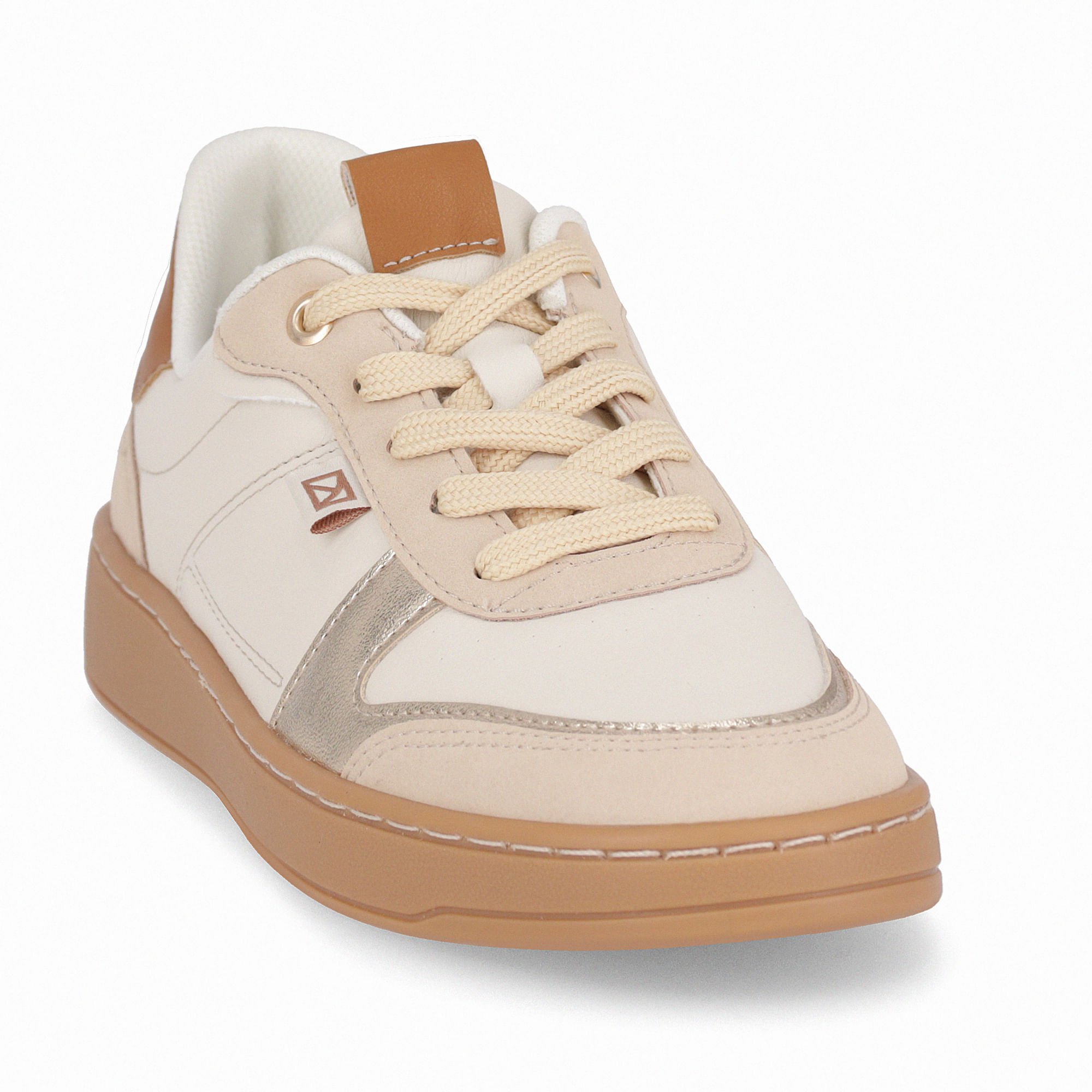 Tênis Beta Salto Baixo Off White com Brule Bege 3