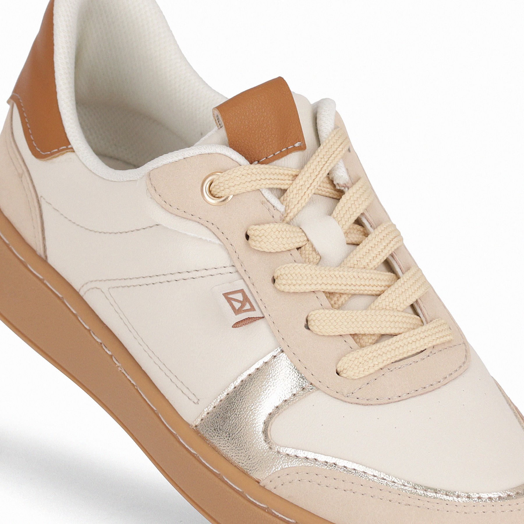 Tênis Beta Salto Baixo Off White com Brule Bege 4