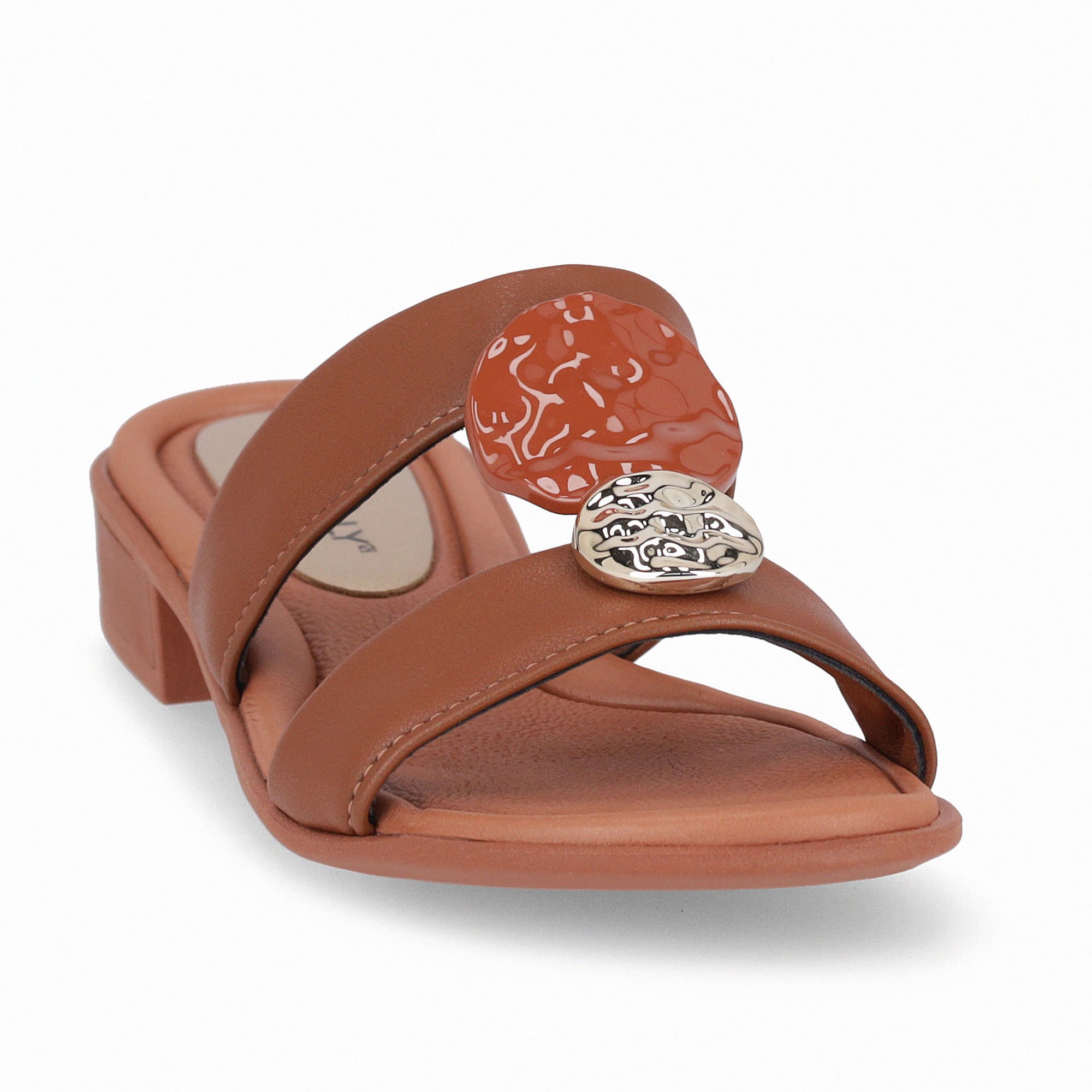 Tamanco Taila Salto Baixo Ocre Marrom 3