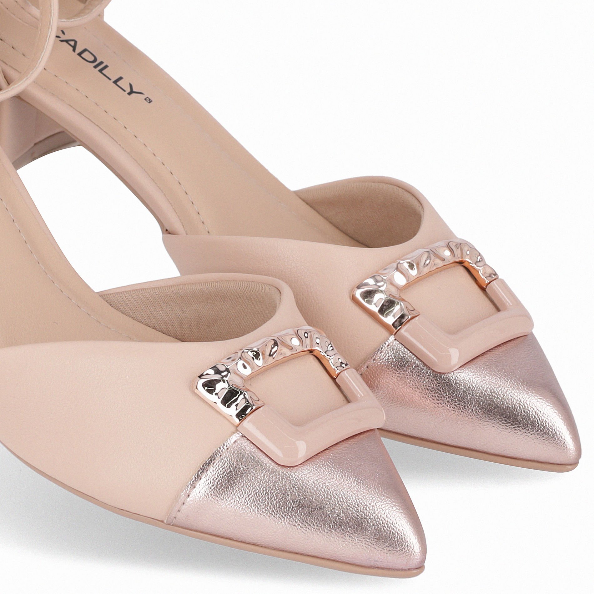 Sapato Canoinha Taci Salto Médio Rose com Ouro Bege 5