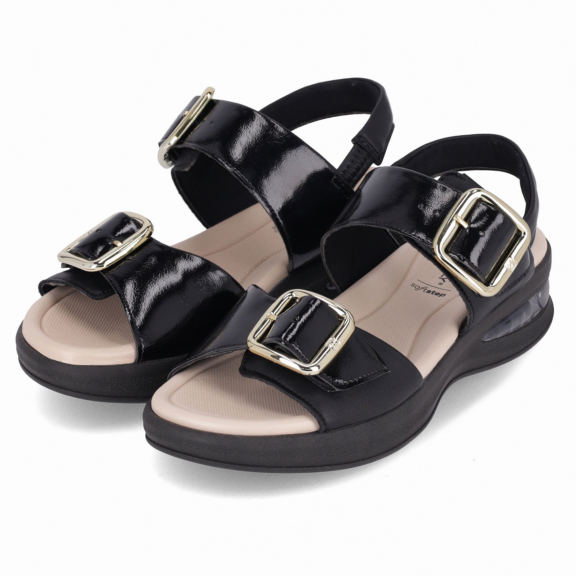 Sandália SoftStep Anabela Médio Preto Preto 2