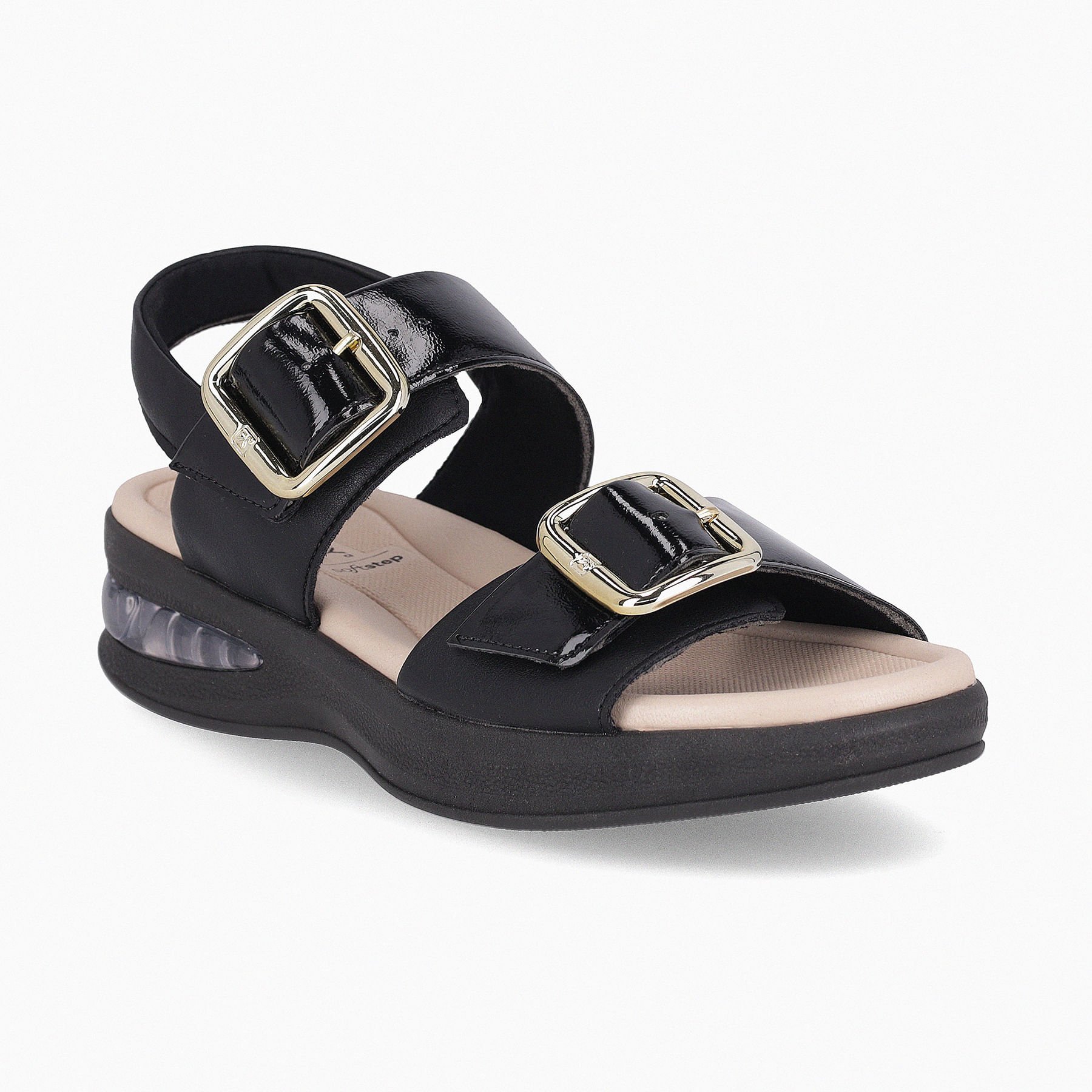 Sandália SoftStep Anabela Médio Preto Preto 3