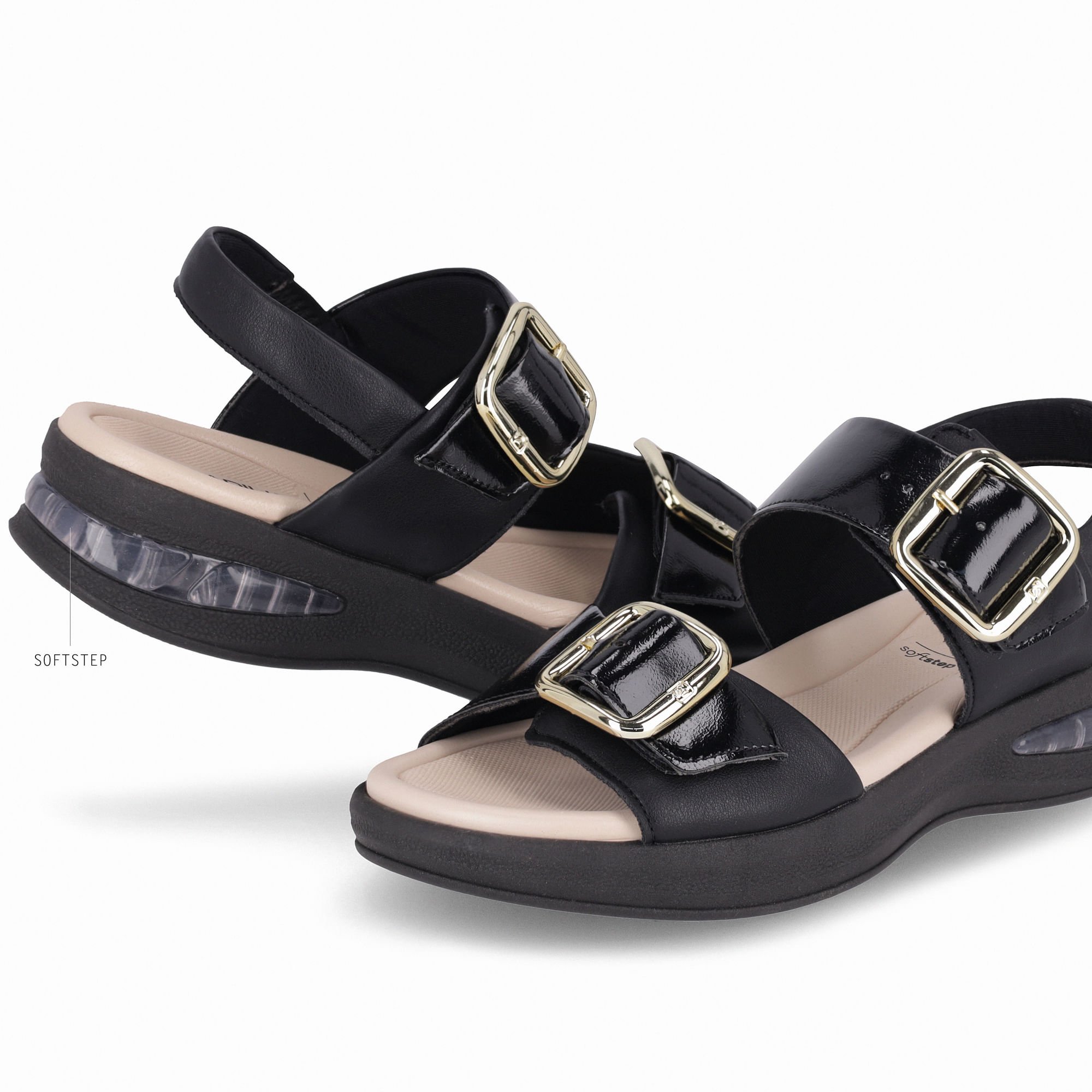 Sandália SoftStep Anabela Médio Preto Preto 4