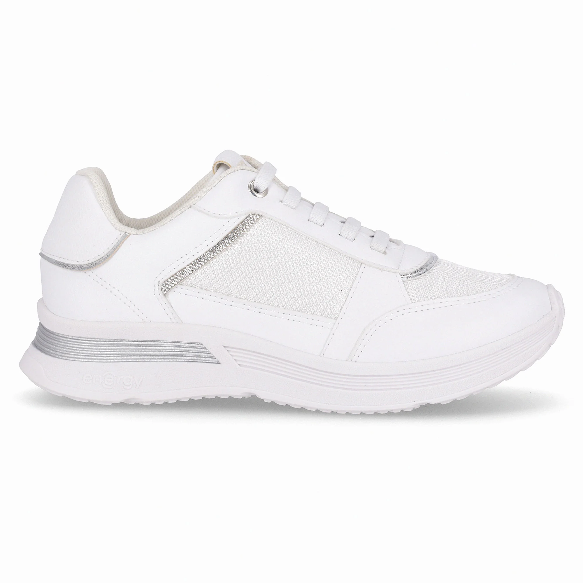 Tênis Energy Anabela Médio Branco Neve com Prata