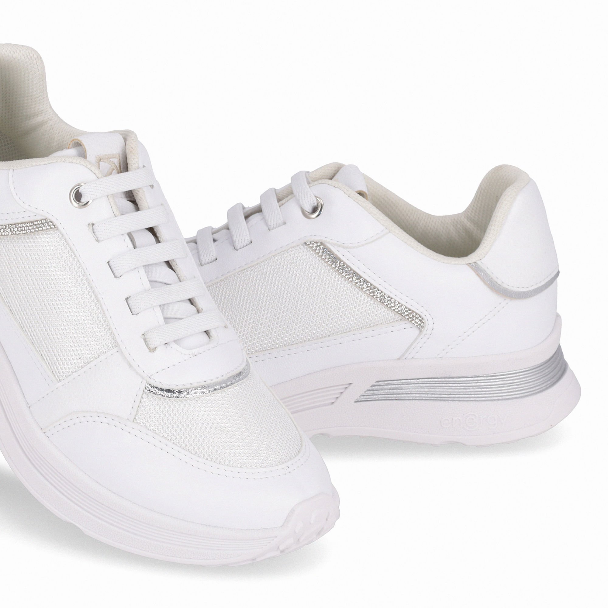 Tênis Energy Anabela Médio Branco Neve com Prata Branco 3