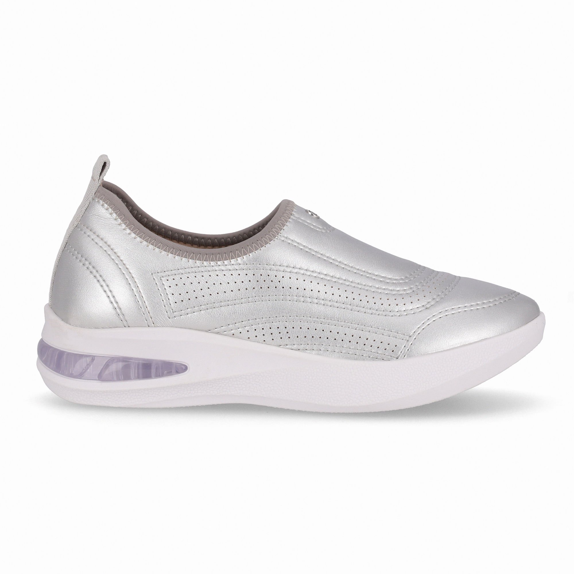 Tênis SoftStep Anabela Médio Prata com Cinza