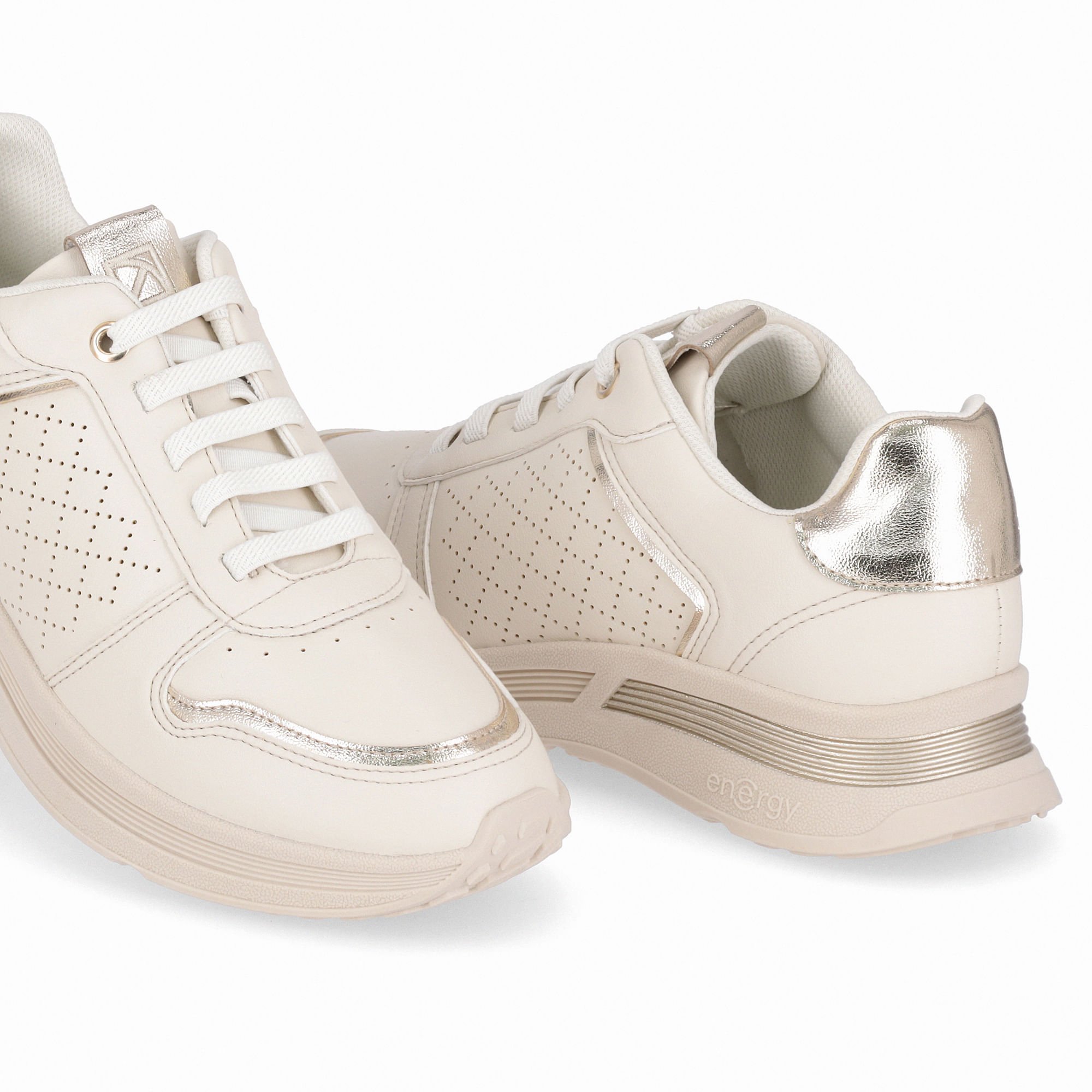 Tênis Energy Anabela Médio Off White com Ouro Bege 3