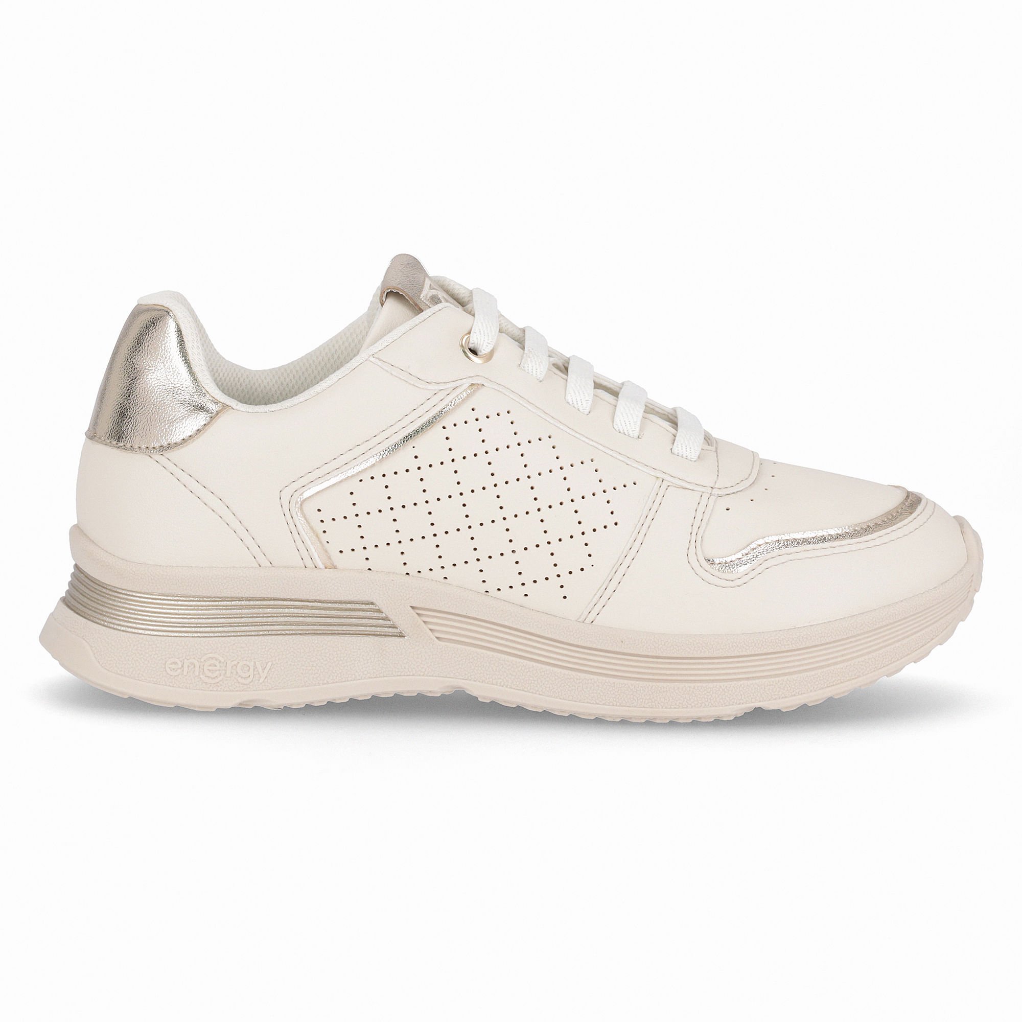 Tênis Energy Anabela Médio Off White com Ouro